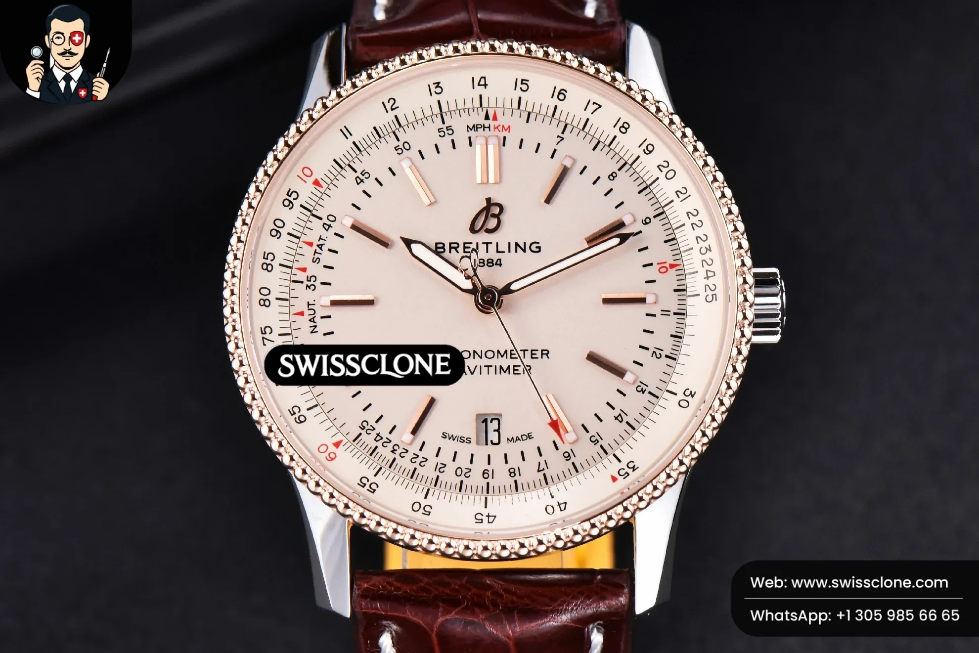 Breitling Navitimer TF 41mm White Dial White Bezel Brown Leather - Image 2