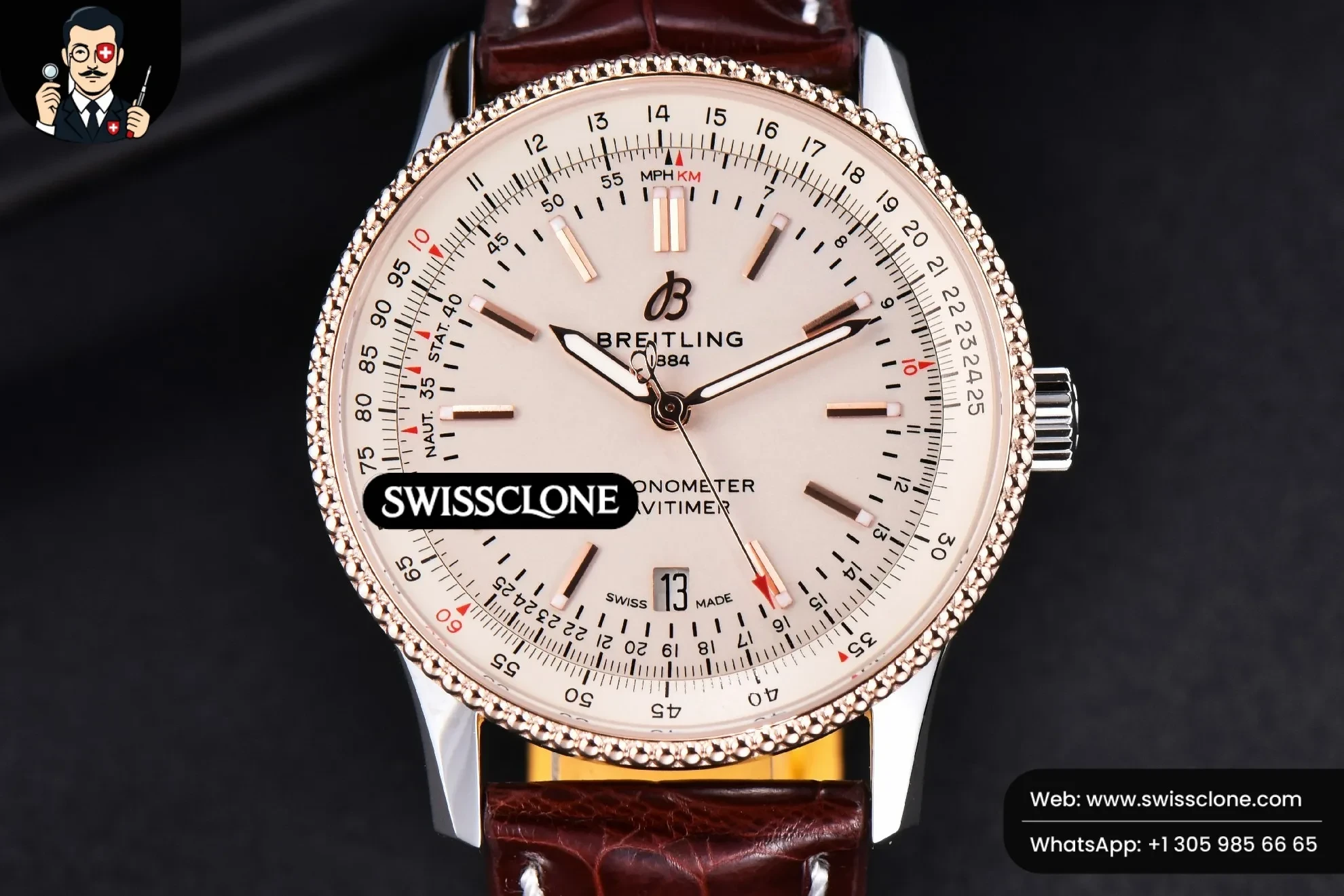 Navitimer TF 41mm White Dial White Bezel Brown Leather