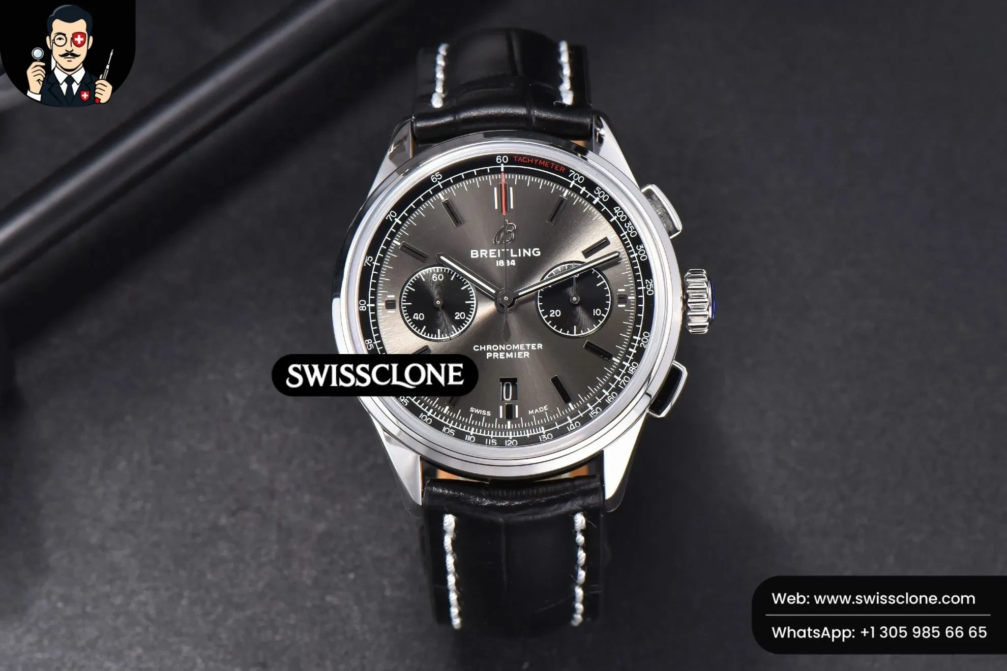 Breitling Premier B01 Chrono GF 42mm Gray Dial Black Leather