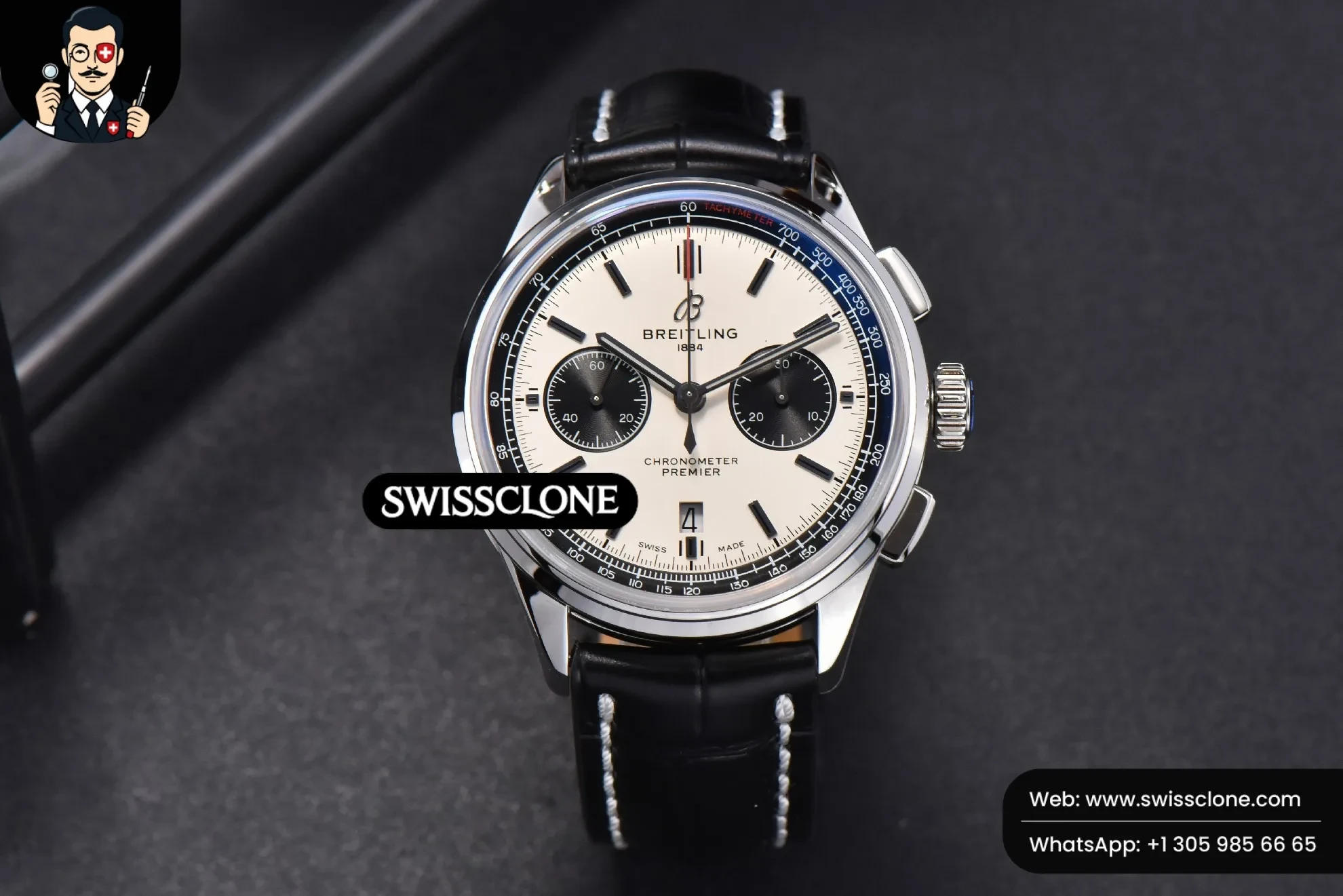 Breitling Premier B01 Chrono GF 42mm White Dial Black Subdial Black Leather