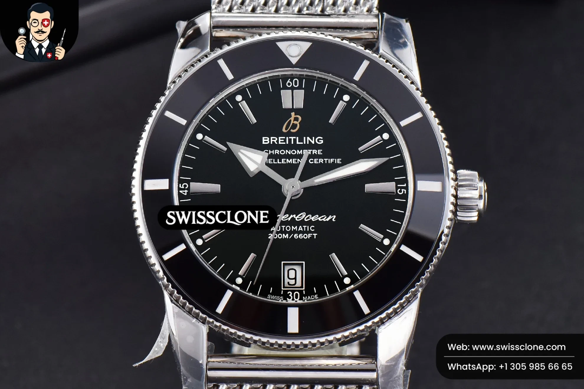 Breitling SuperOcean Heritage II GF 42mm Black Dial - 45-Degree Case Profile & Crown View | 1:1 Swiss Super Clone