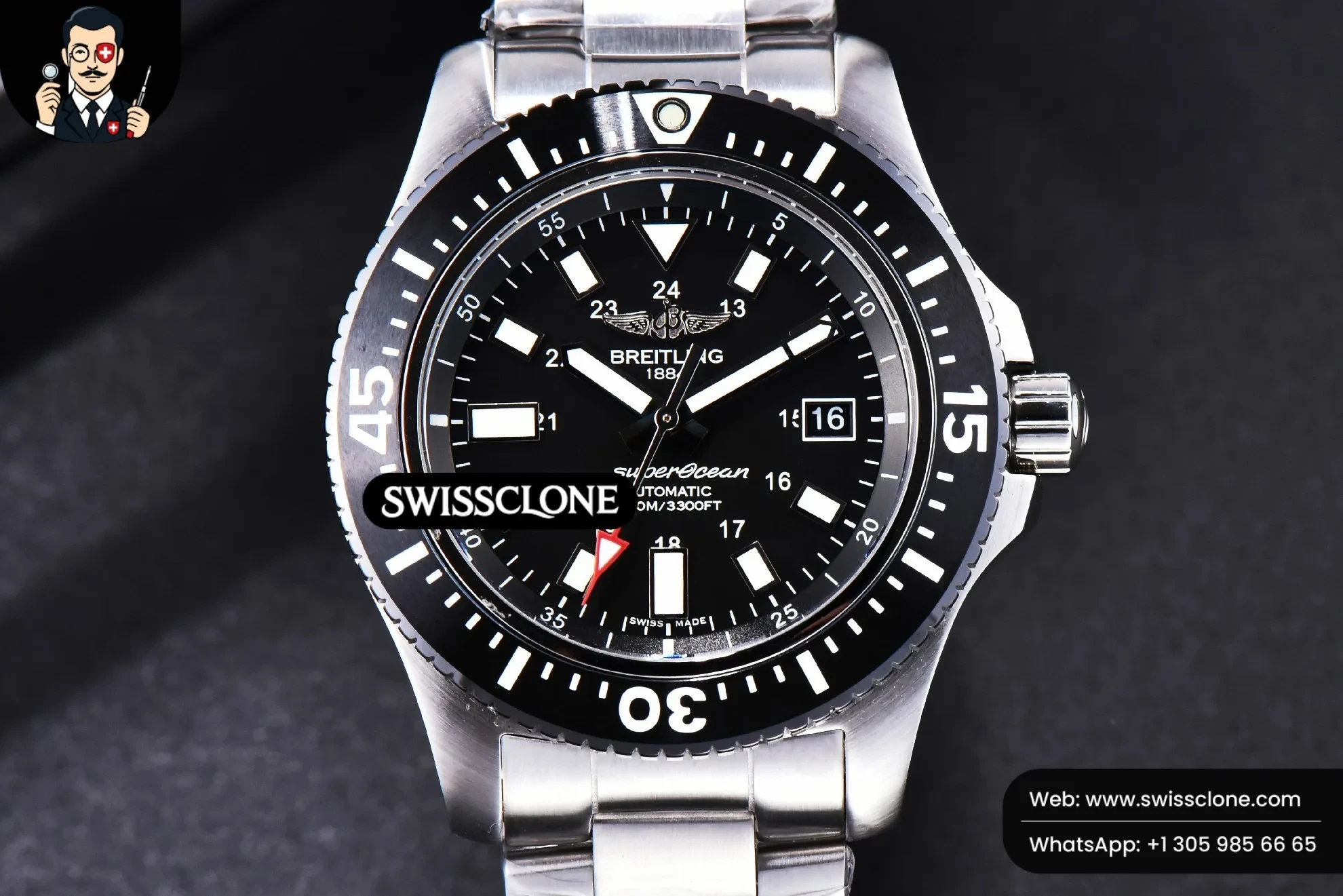 Superocean TF 44mm Black Ceramic Black Dial Stick Marker