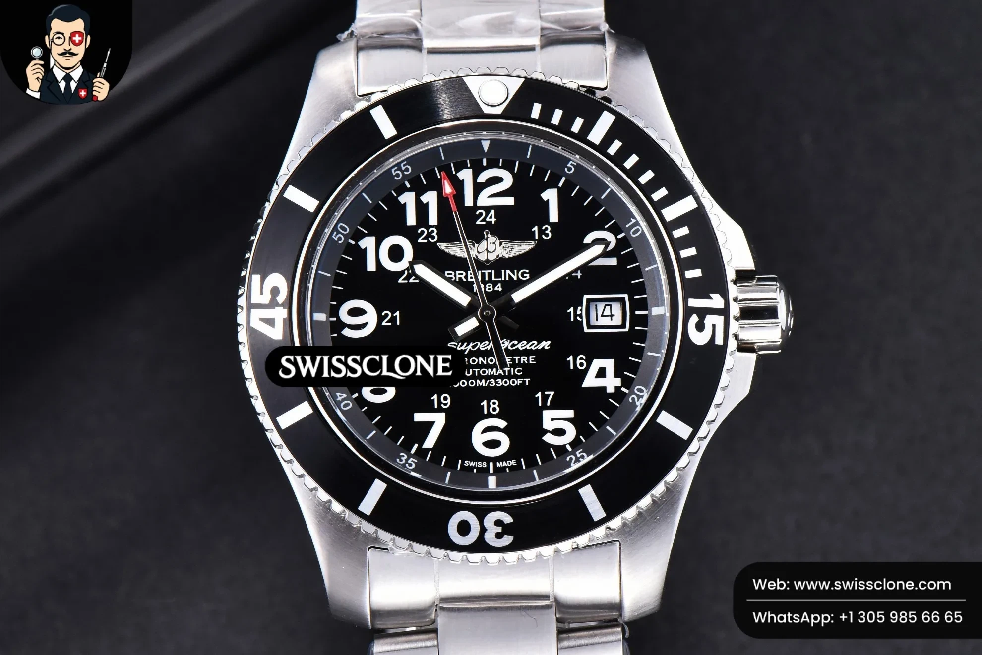 Breitling Superocean TF 44mm White Ceramic Black Dial Numerical Marker - 45-Degree Case Profile & Crown View | 1:1 Swiss Super Clone