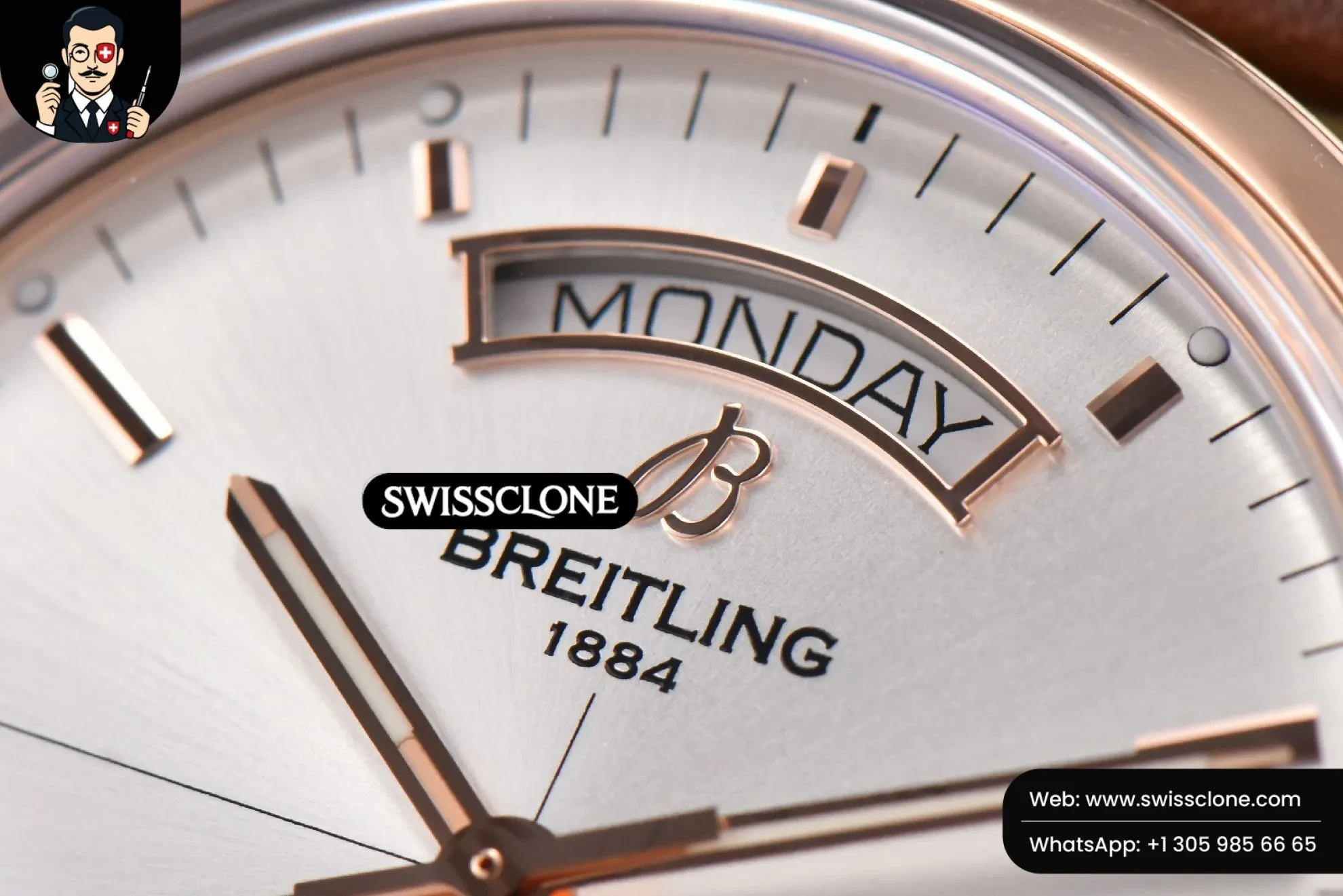 Breitling Transocean Day & Date V7F 43mm Silver Dial Brown Leather CA145 1:1 Super Clone - Clasp & Bracelet Brushed Finishing