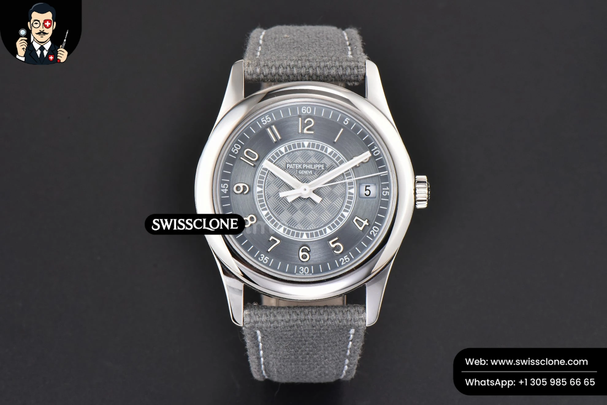 Calatrava 6007 40mm PPF Grey Blue Dial Gray Nylon Strap 324CS
