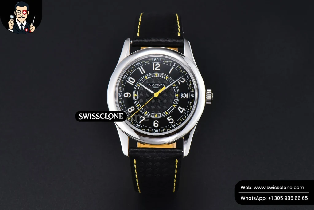 Calatrava 6007G 40mm ZF Black Dial Yellow Hand Nylon Strap 9015