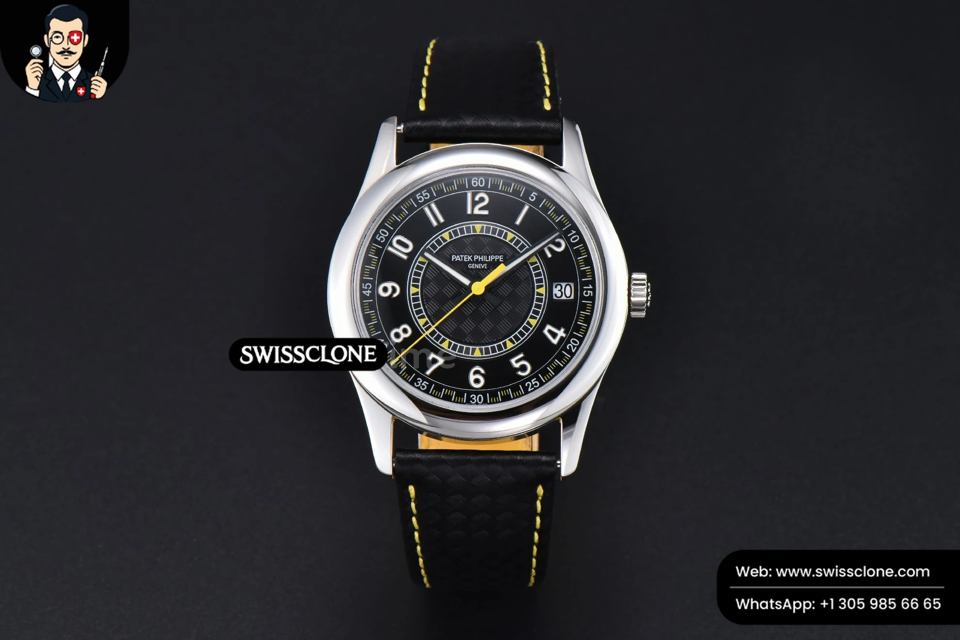 Calatrava 6007G 40mm ZF Black Dial Yellow Hand Nylon Strap 9015