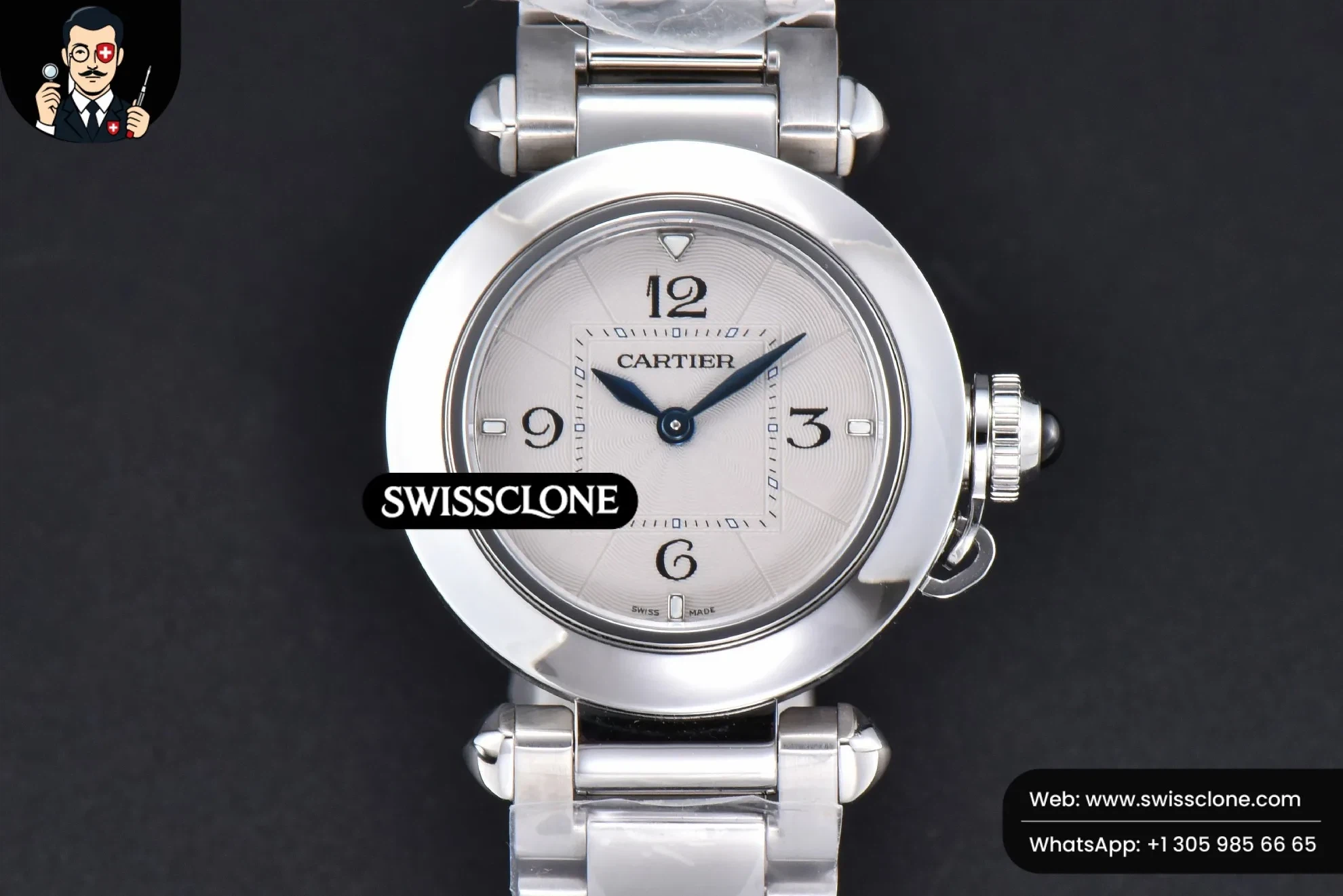 Cartier Pasha Ladies AF 30mm White Dial Jap Quartz 1:1 Super Clone - Dial Macro Close-Up