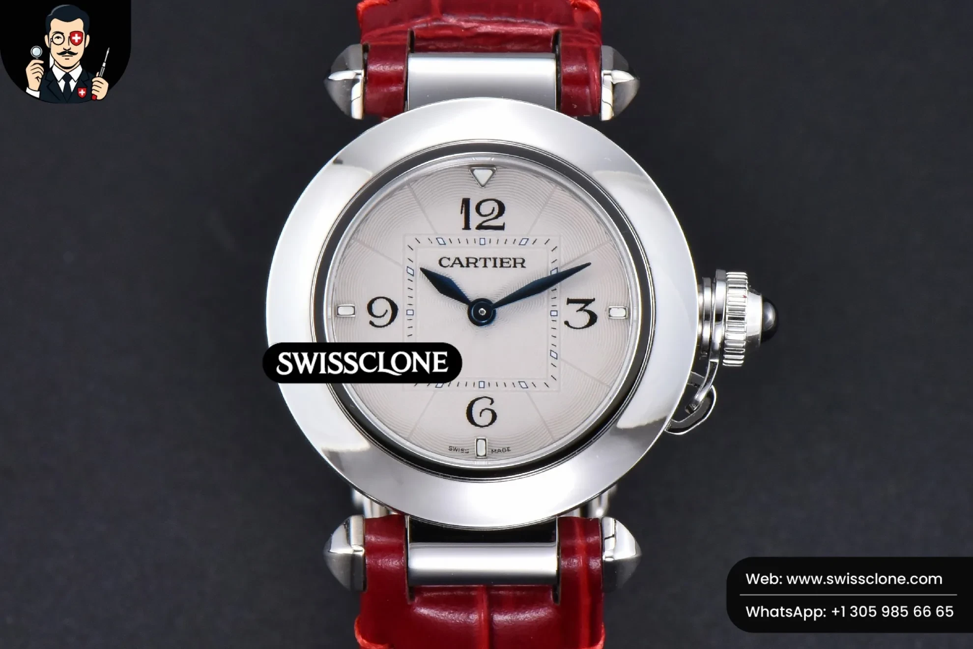 Pasha Ladies AF 30mm White Dial Red Leather Jap Quartz
