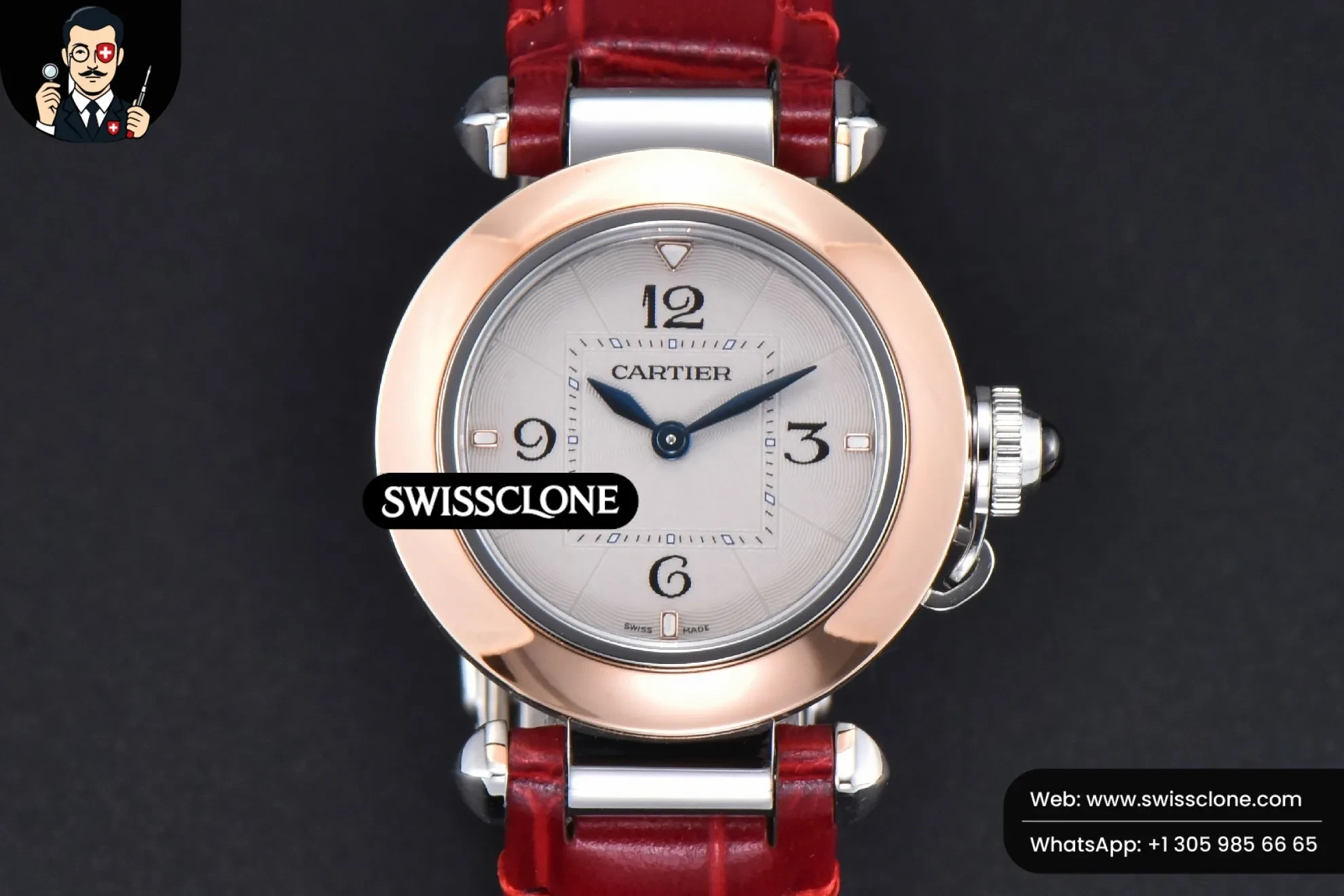 Cartier Pasha Ladies AF 30mm White Dial Red Leather Jap Quartz