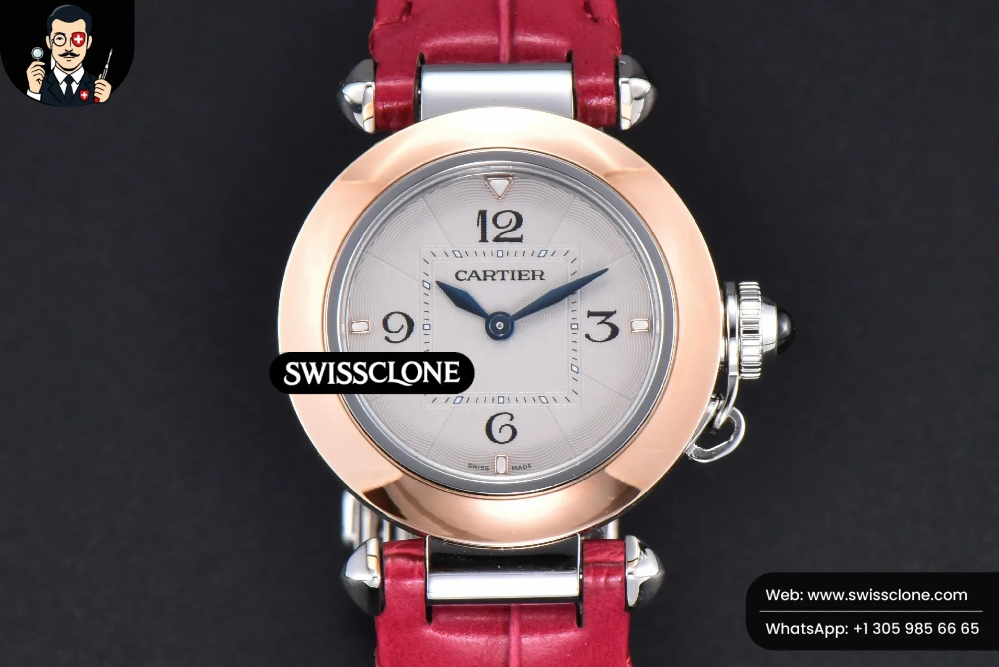 Pasha Ladies AF 30mm White Dial Rose Red Leather Jap Quartz