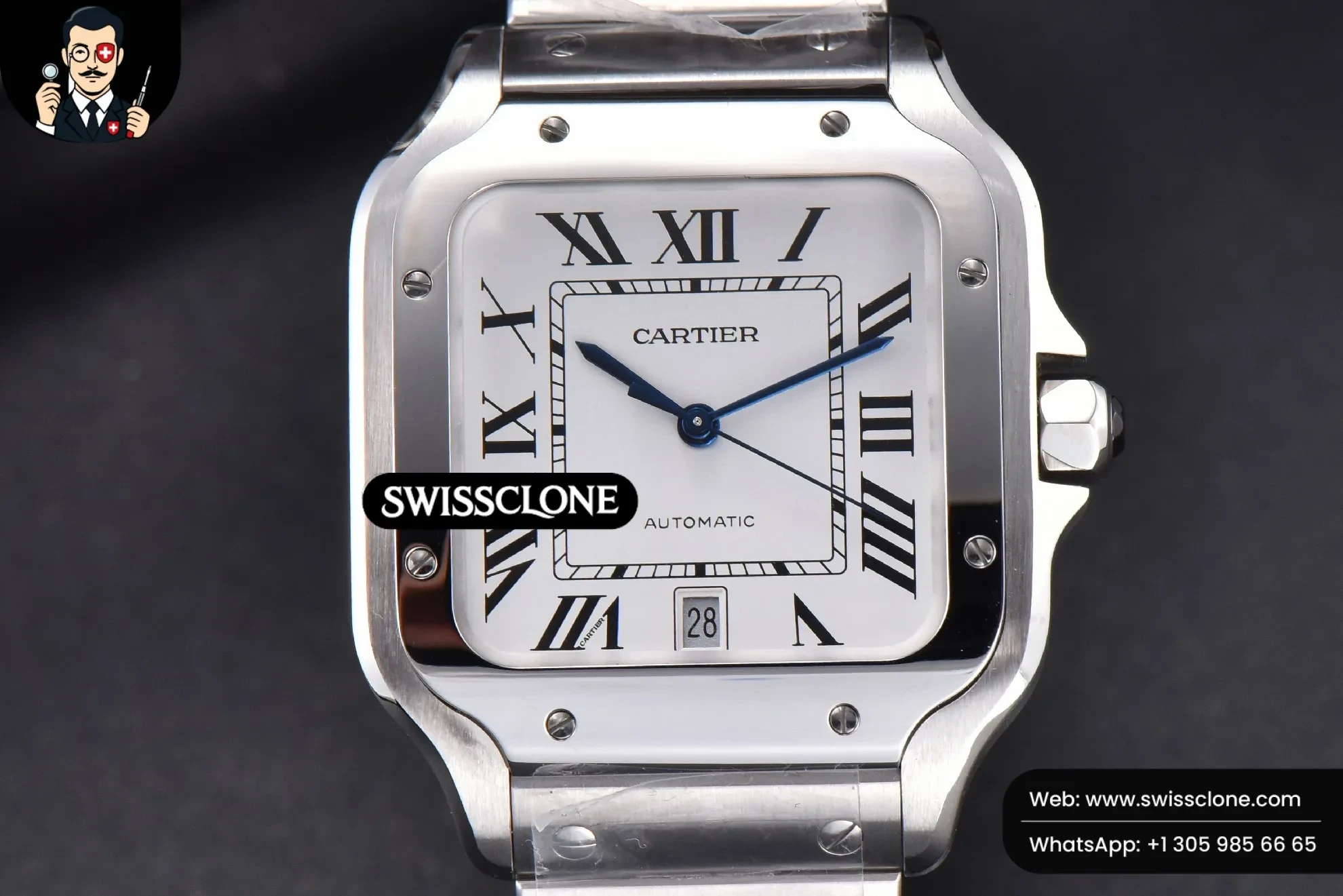 Cartier Santos de Cartier XL 40mm White Dial 9015 1:1 Super Clone - Dial Macro Close-Up