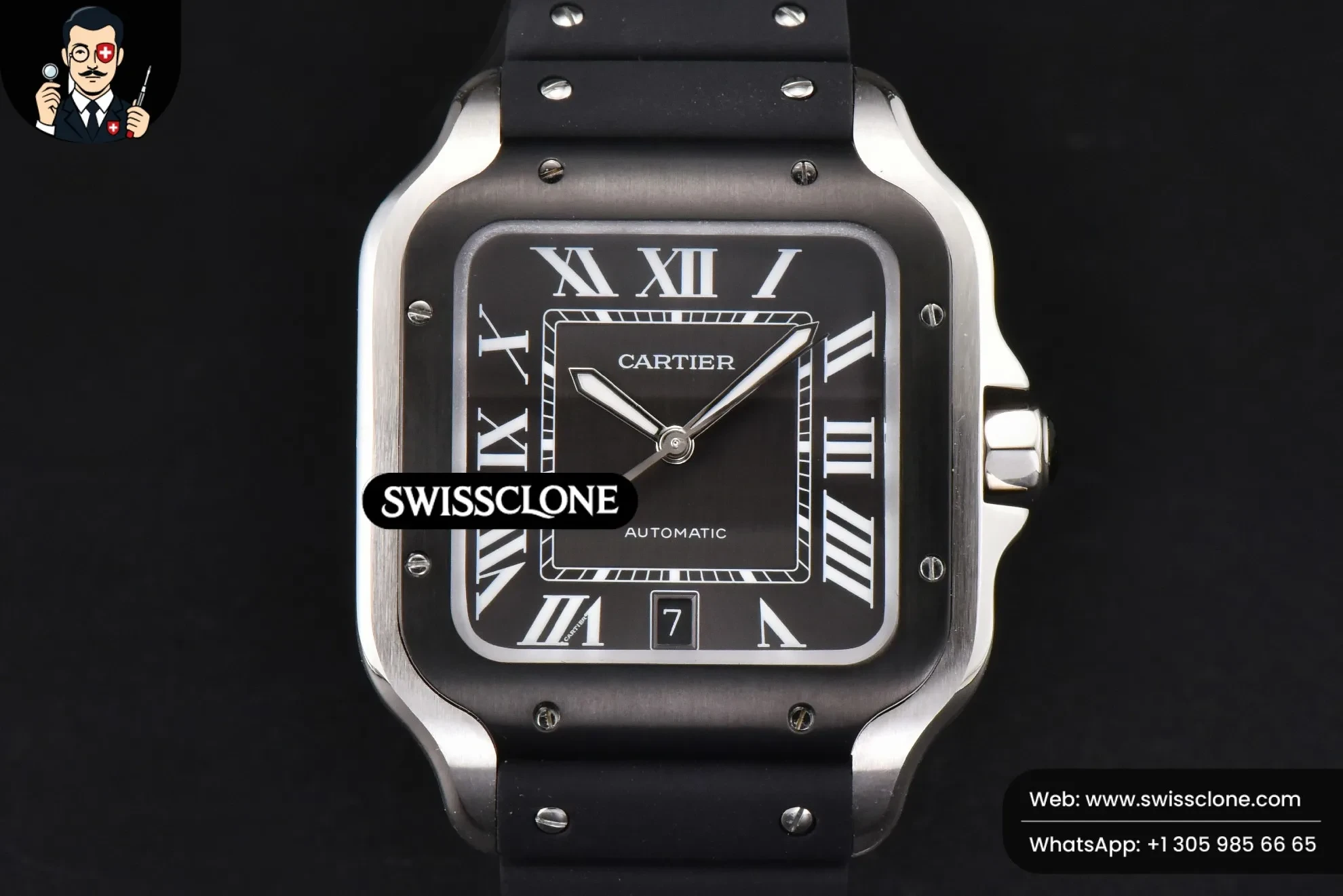 Cartier Santos Large 40mm GF Black Dial Black Rubber 9015
