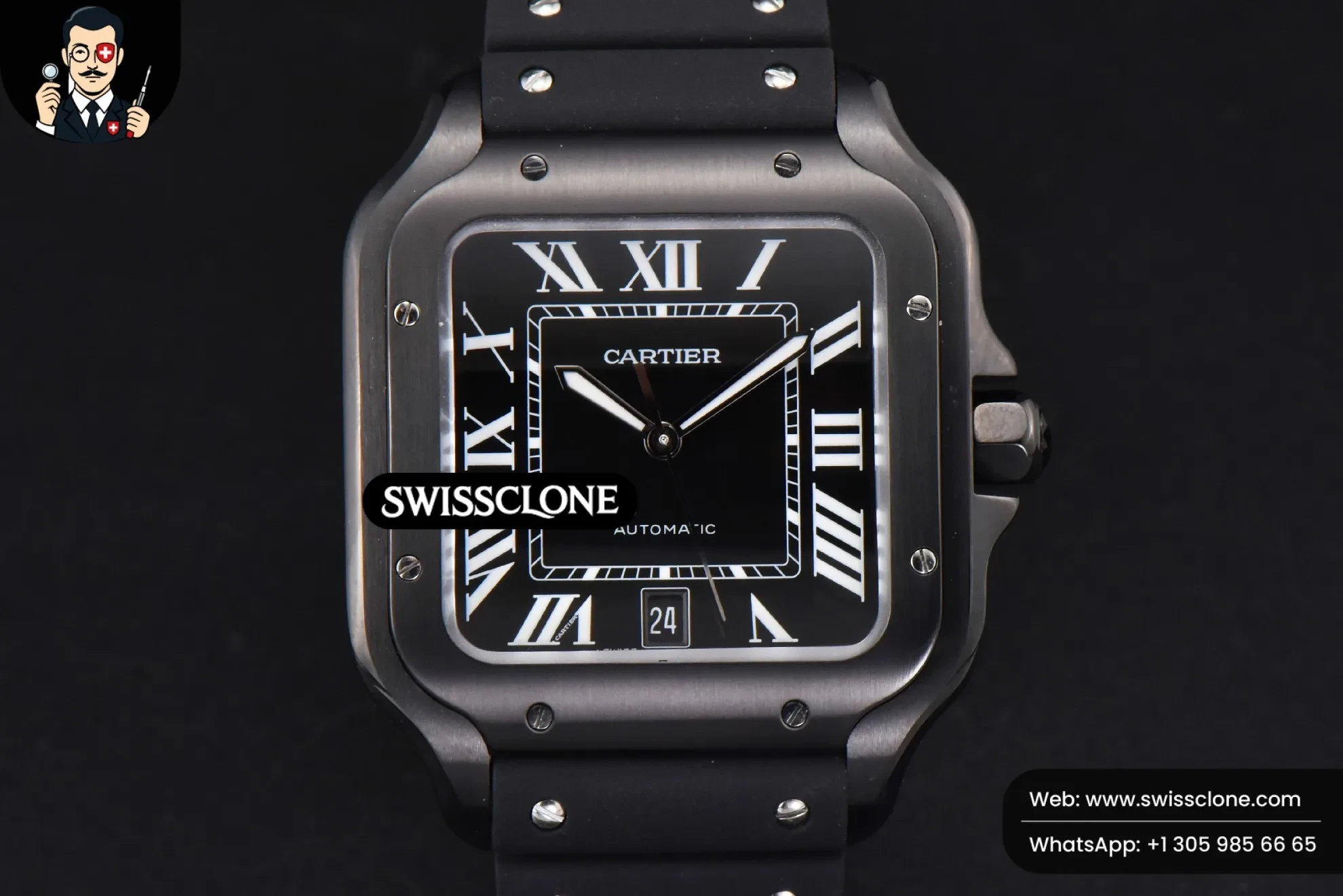 Cartier Santos Large 40mm PVD GF Black Dial Black Rubber 9015
