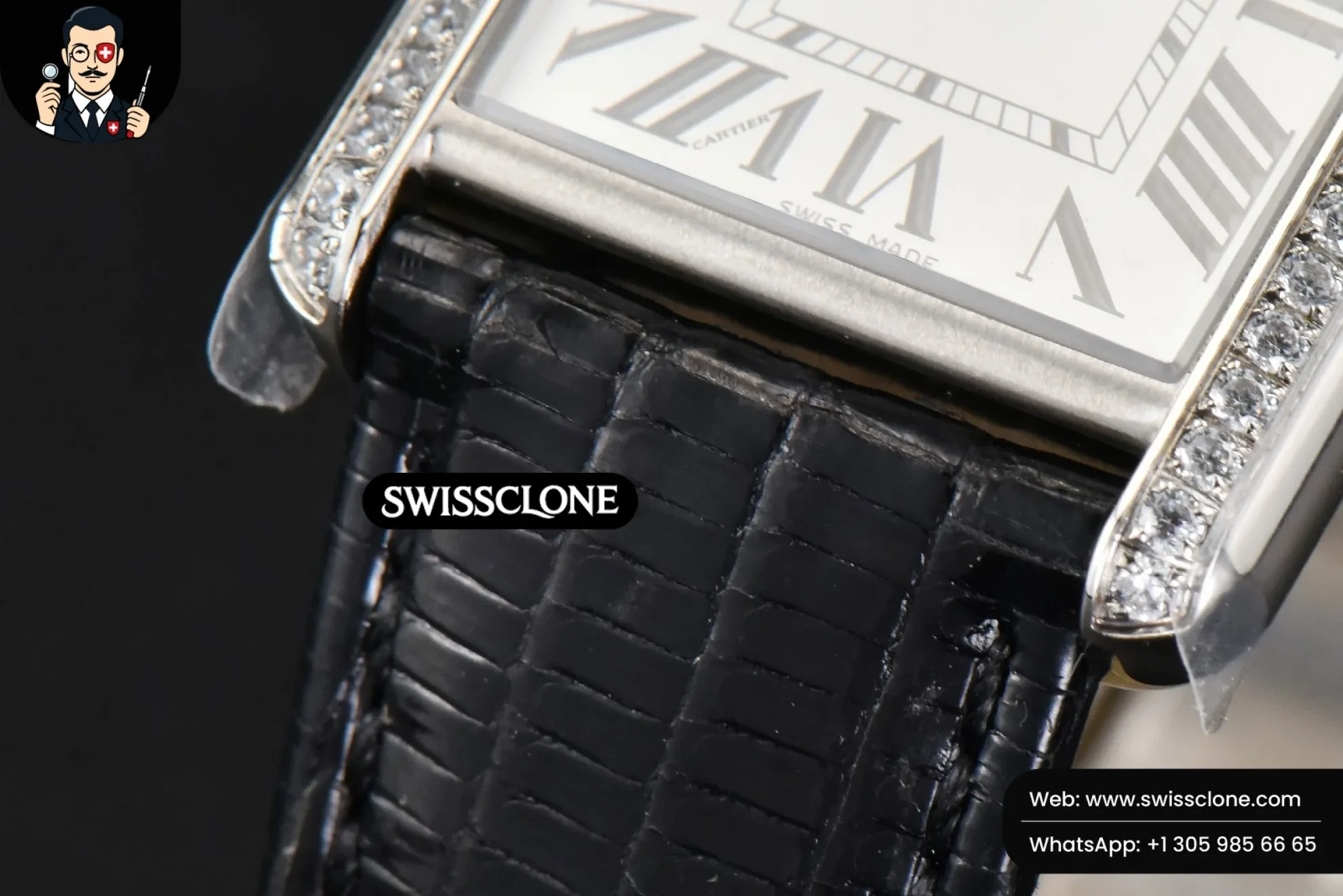 Cartier Tank Must Large 33.7?-25.5mm Diamond K11F White Dial Black Croc Quartz 1:1 Super Clone  - On-Wrist Presence View