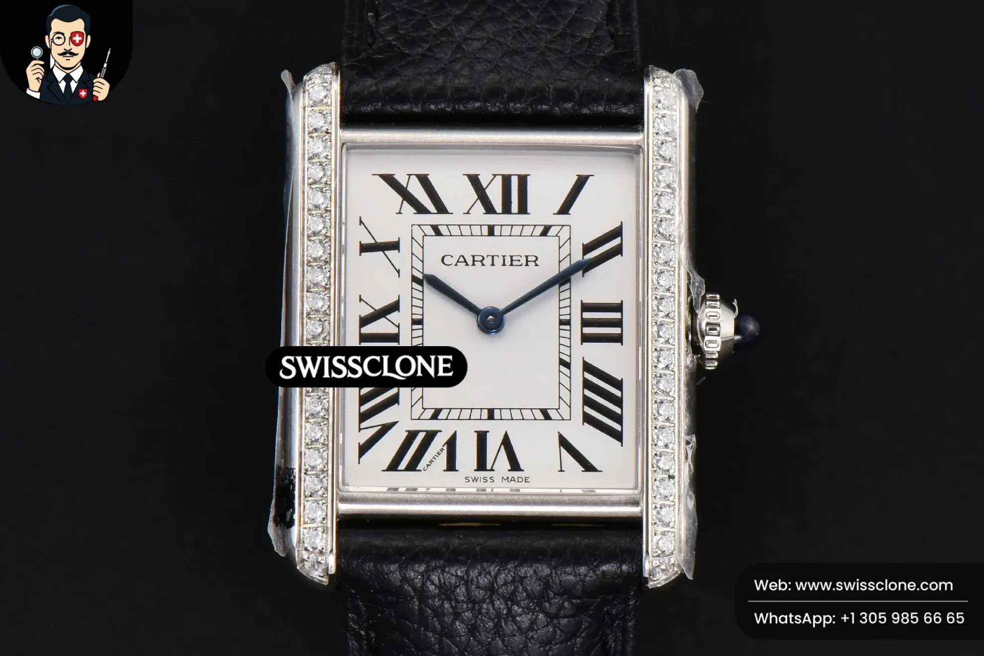 Cartier Tank Must Large 33.7×25.5mm Diamond K11F White Dial Black Litchi Grained Quartz