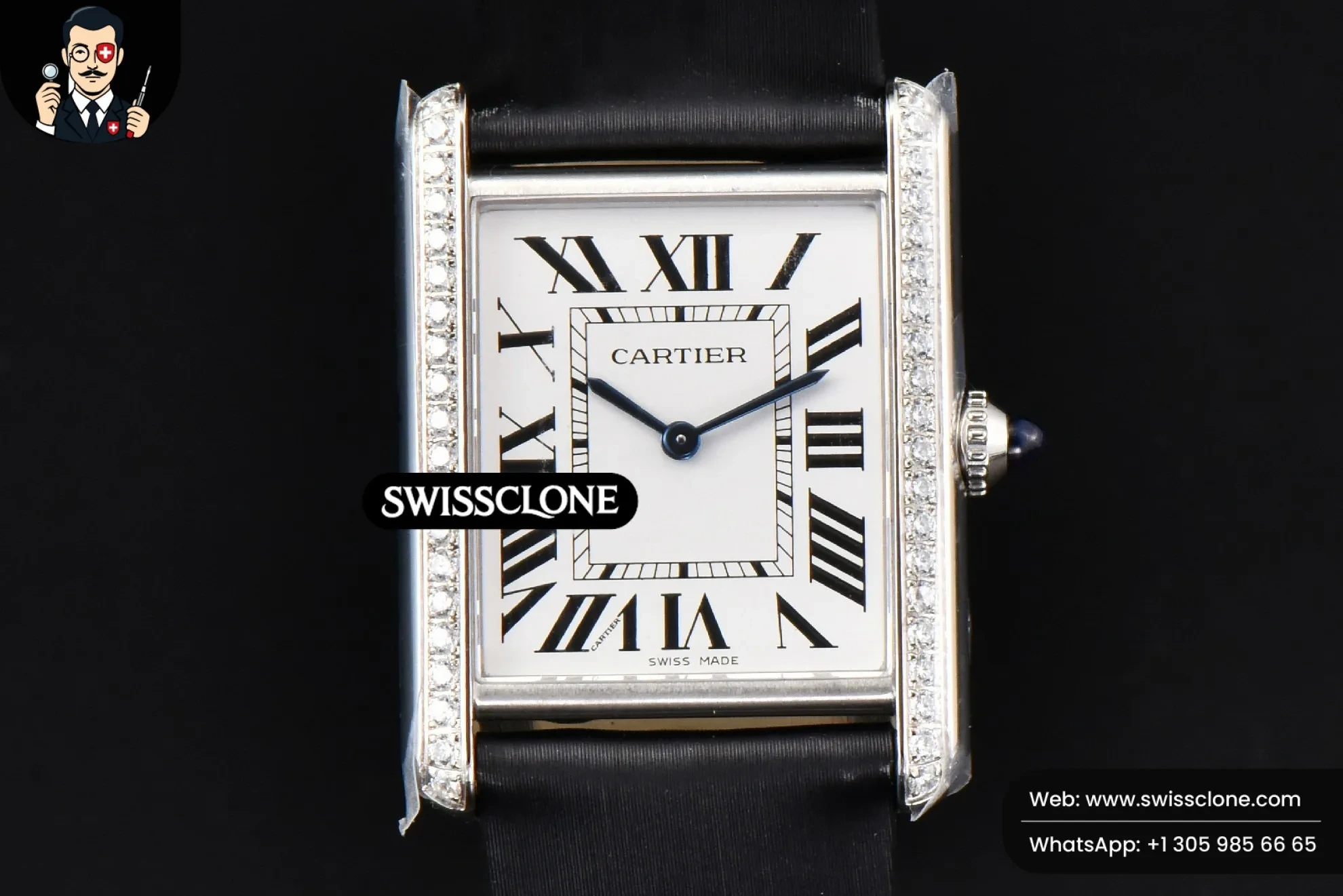 Cartier Tank Must Large 33.7?-25.5mm Diamond K11F White Dial Brushed Calf Quartz - 45-Degree Case Profile & Crown View | 1:1 Swiss Super Clone