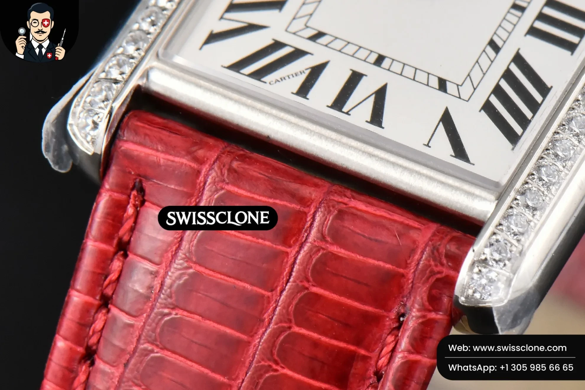 Cartier Tank Must Large 33.7?-25.5mm Diamond K11F White Dial Red Croc Quartz - Clasp, Bracelet & Buckle Detail | 1:1 Swiss Super Clone