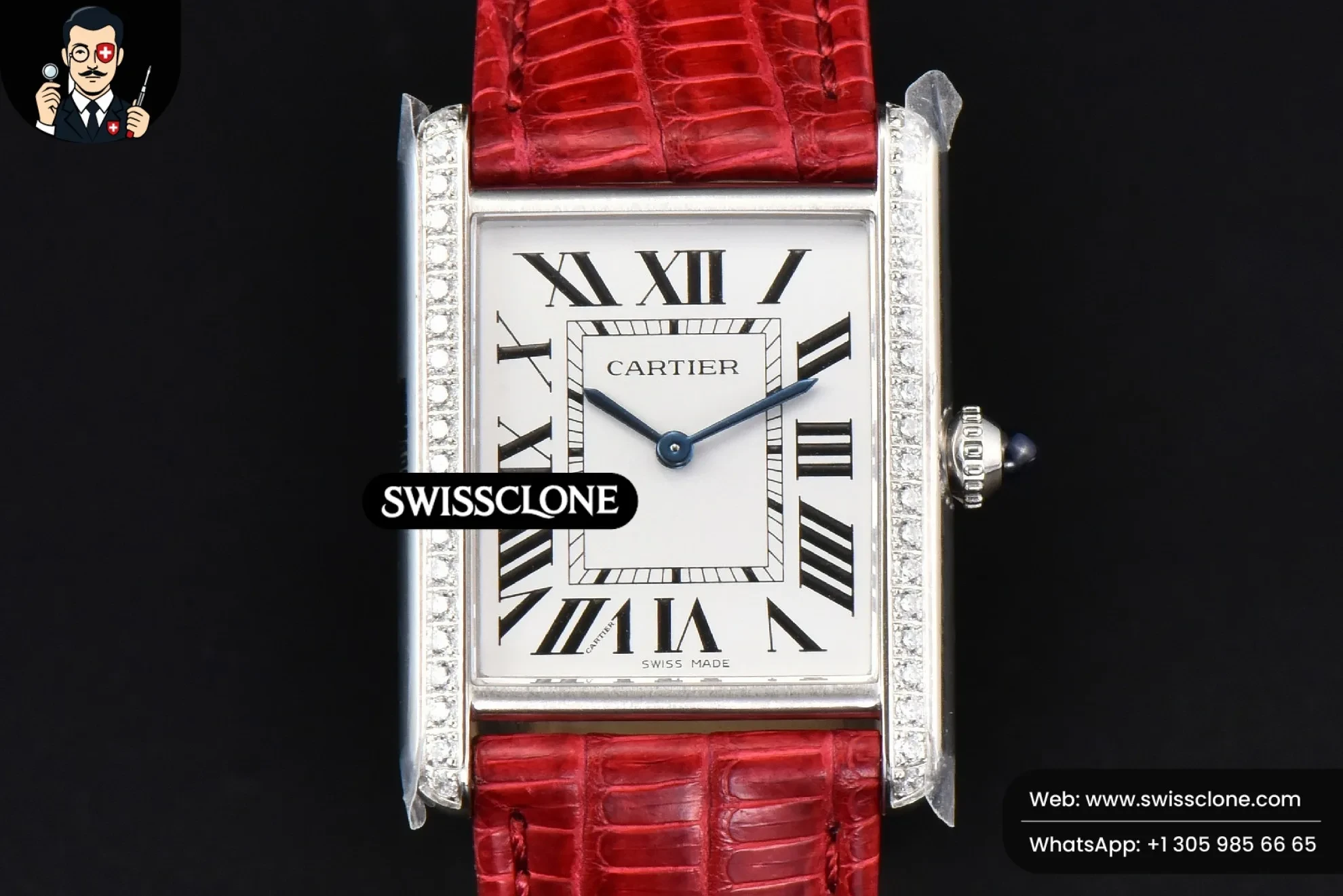 Cartier Tank Must Large 33.7×25.5mm Diamond K11F White Dial Red Croc Quartz