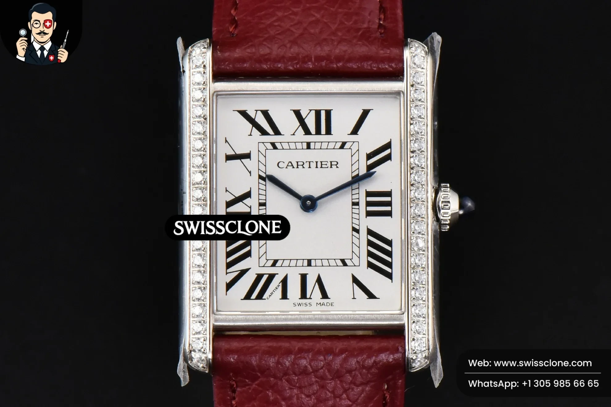 Cartier Tank Must Large 33.7?-25.5mm Diamond K11F White Dial Red Litchi Grained Quartz 1:1 Super Clone  - Dial Macro Close-Up