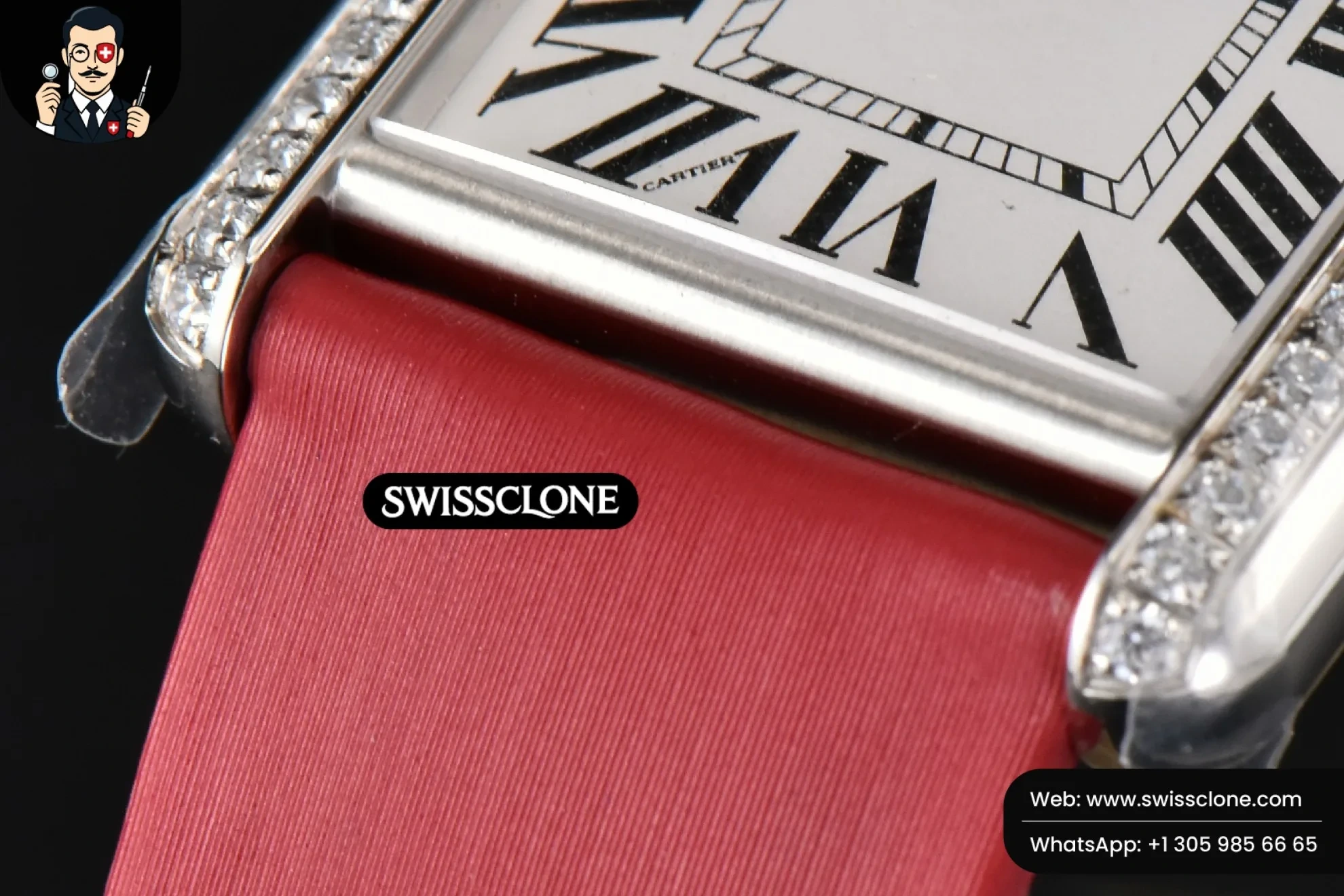 Cartier Tank Must Large 33.7?-25.5mm Diamond K11F White Dial Red Smooth Calf Quartz - Clasp, Bracelet & Buckle Detail | 1:1 Swiss Super Clone