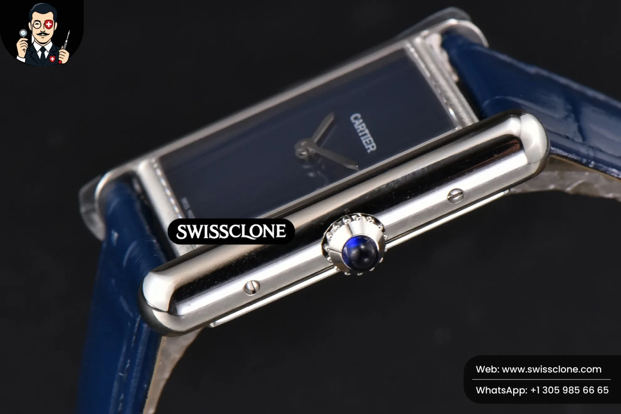 Cartier Tank Must Large 33.7?-25.5mm K11F Blue Dial Blue Leather Quartz - Clasp, Bracelet & Buckle Detail | 1:1 Swiss Super Clone