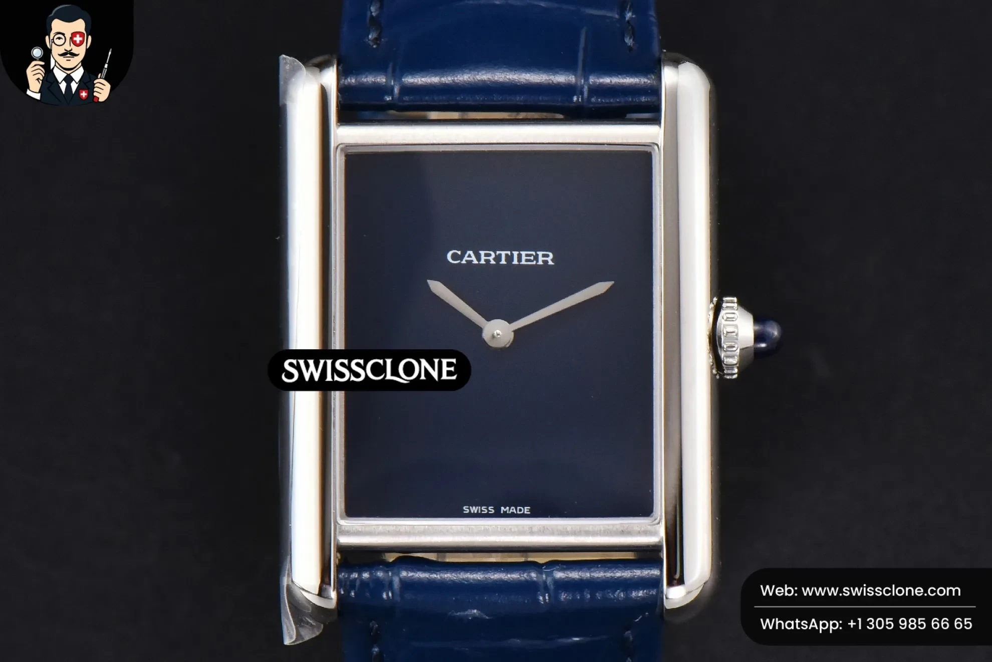 Cartier Tank Must Large 33.7×25.5mm K11F Blue Dial Blue Leather Quartz