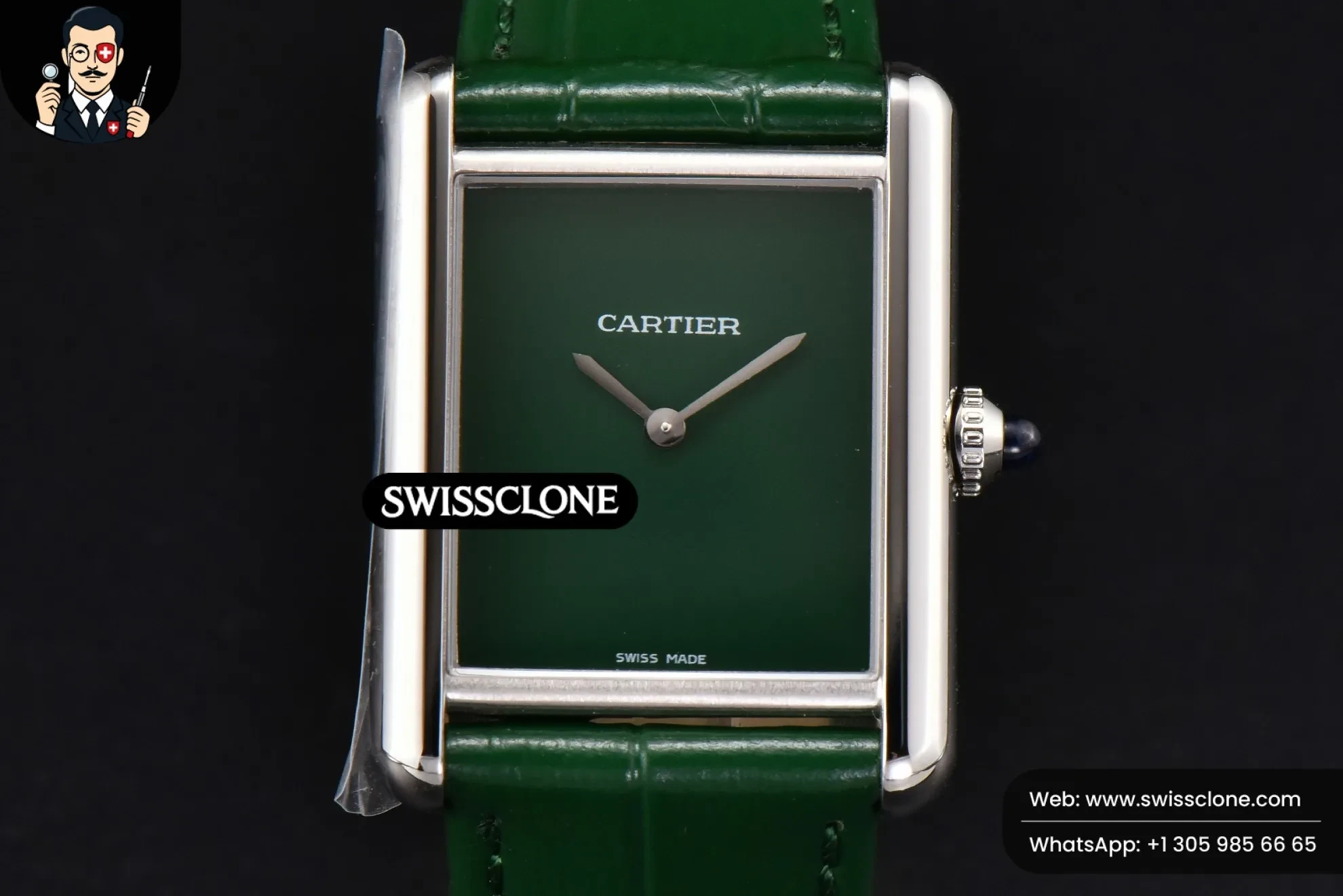 Cartier Tank Must Large 33.7×25.5mm K11F Green Dial Green Leather Quartz