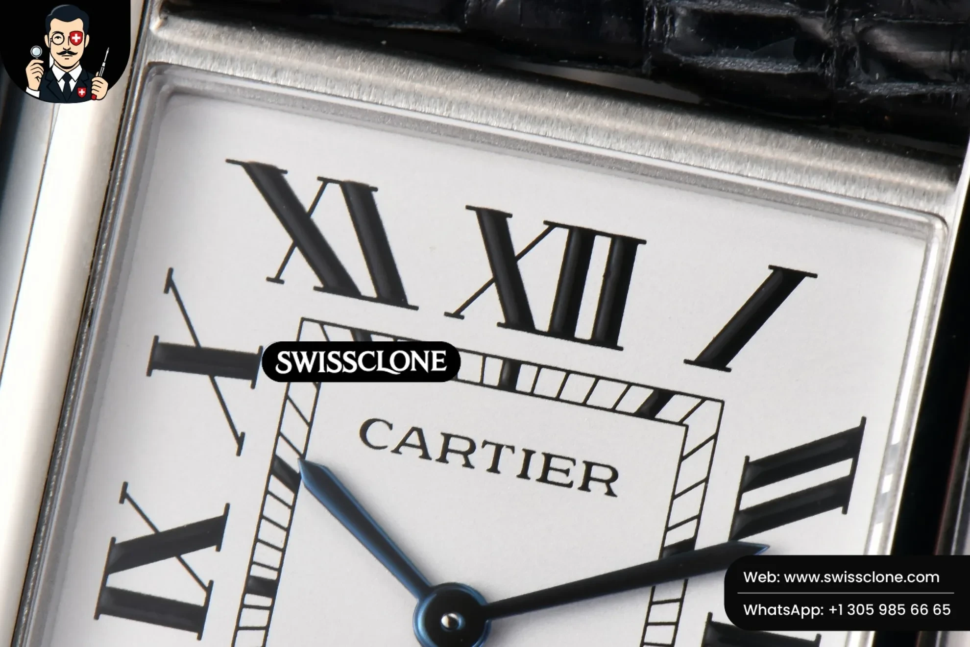 Cartier Tank Must Large 33.7?-25.5mm K11F White Dial Black Croc Texture Quartz - Exhibition Caseback & Cloned Caliber View | 1:1 Swiss Super Clone