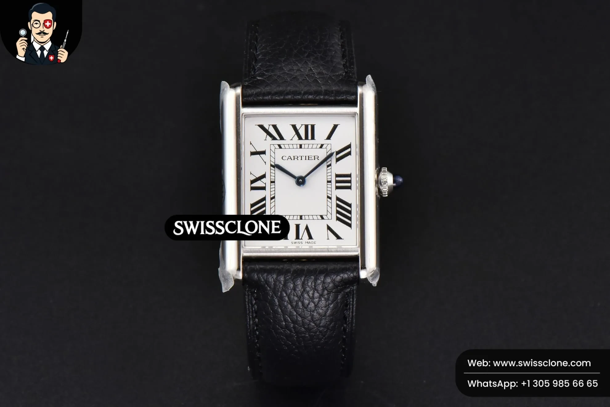 Cartier Tank Must Large 33.7×25.5mm K11F White Dial Black Litchi Grained Quartz
