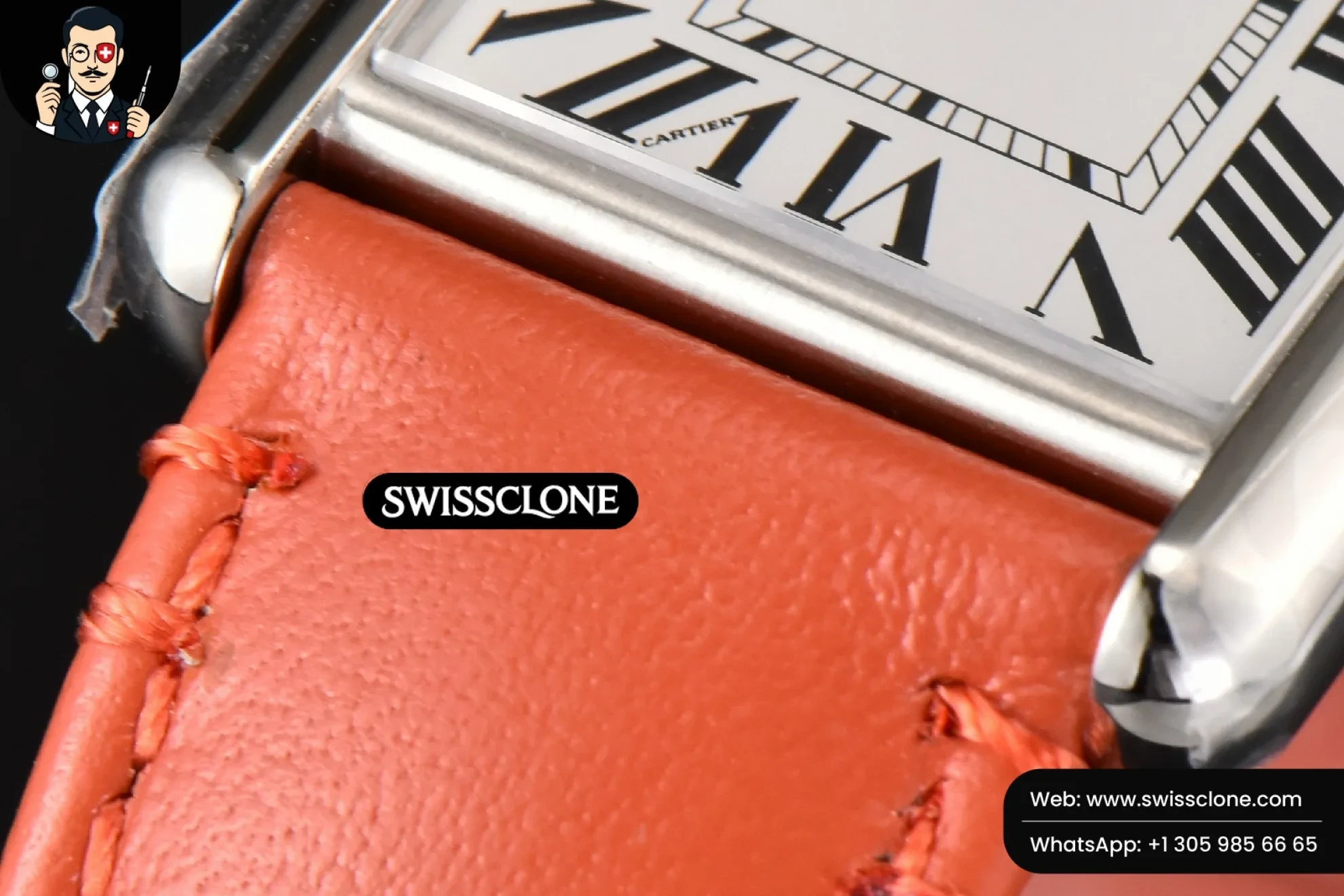 Cartier Tank Must Large 33.7?-25.5mm K11F White Dial Orange Smooth Calf Quartz - Clasp, Bracelet & Buckle Detail | 1:1 Swiss Super Clone