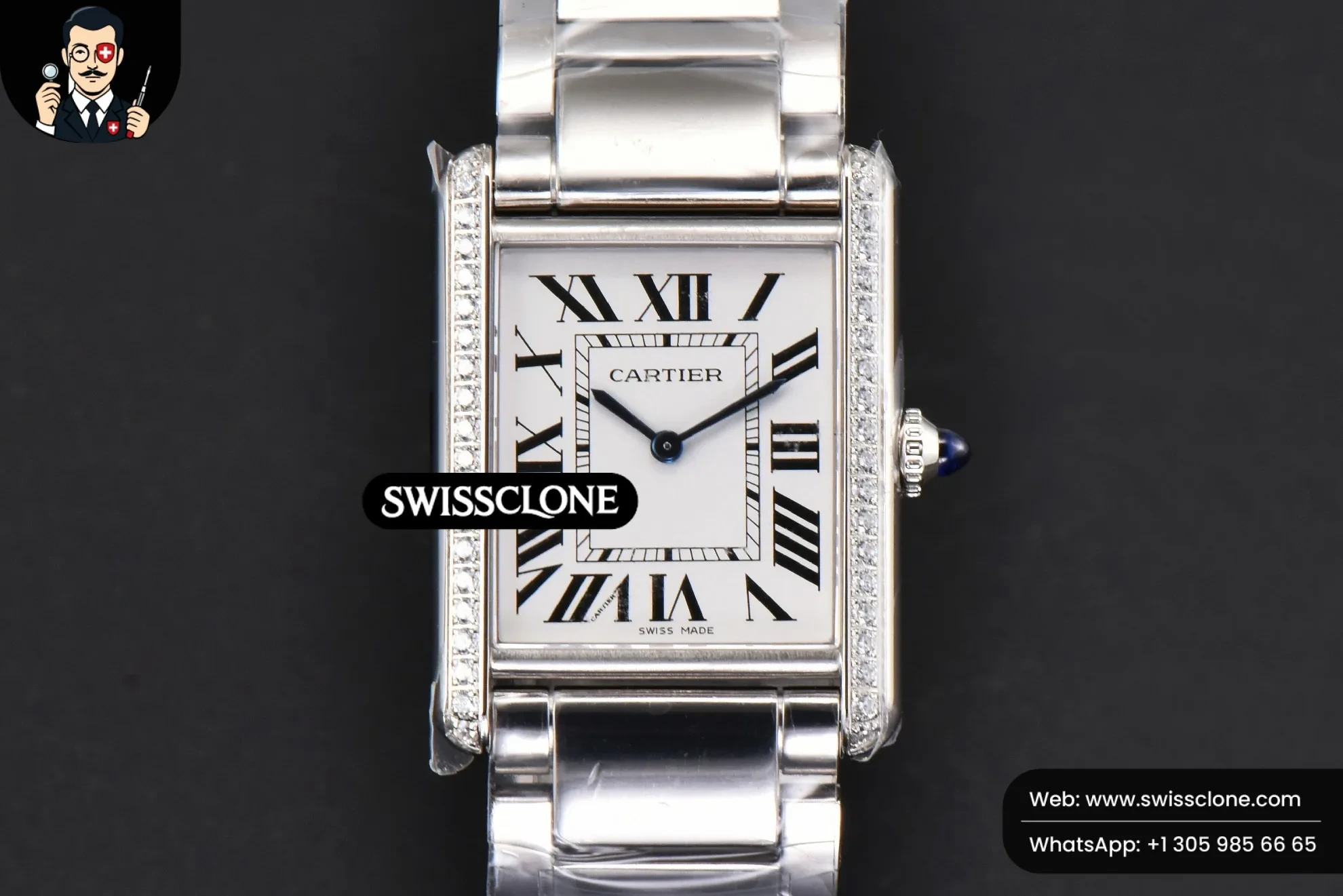 Cartier Tank Must Large 33.7mmx25.5mm K11F Diamond White Dial Ronda Quartz 1:1 Super Clone - Dial Macro Close-Up