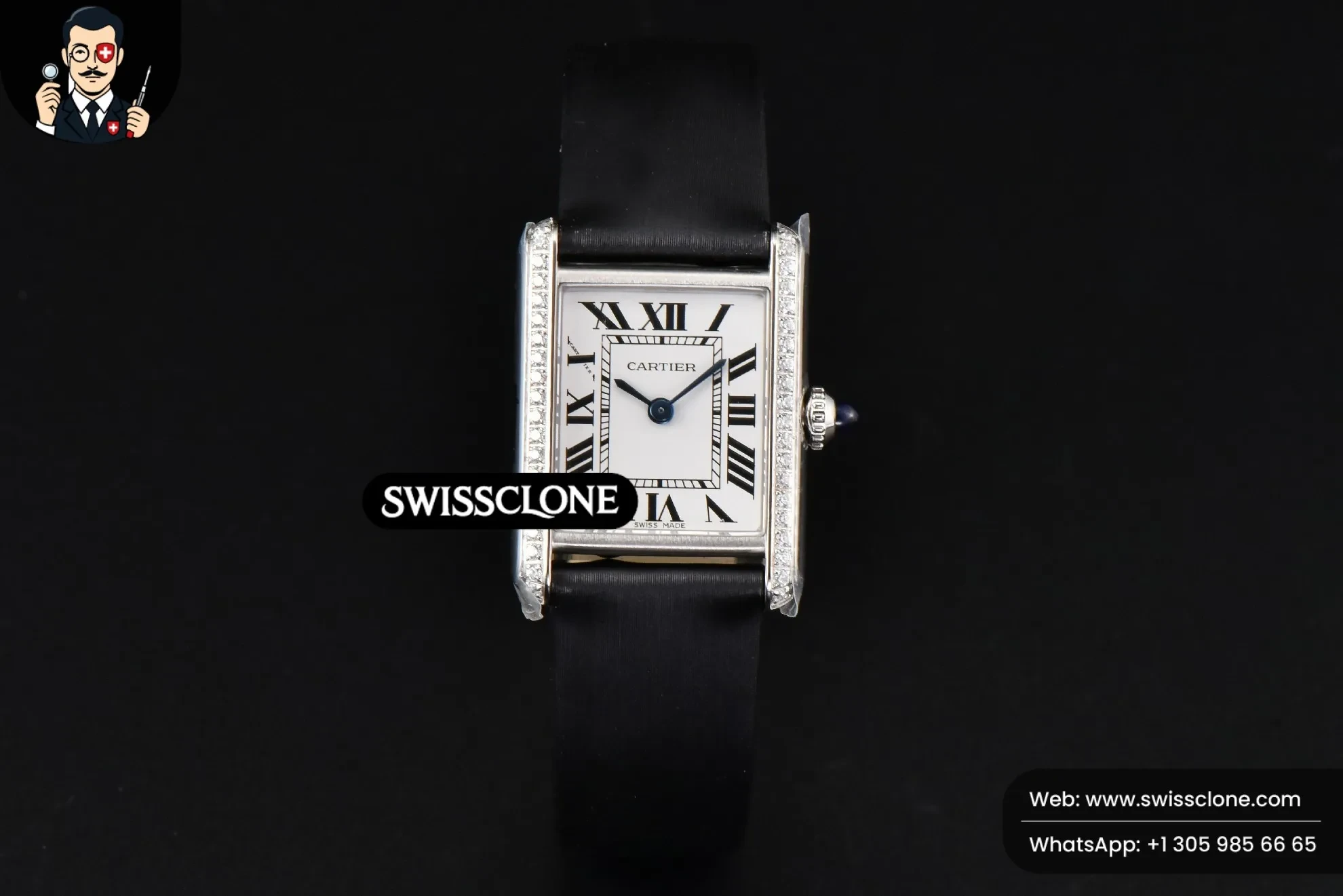 Cartier Tank Must Small 29.5?-22mm Diamond K11F White Dial Black Smooth Quartz - 45-Degree Case Profile & Crown View | 1:1 Swiss Super Clone