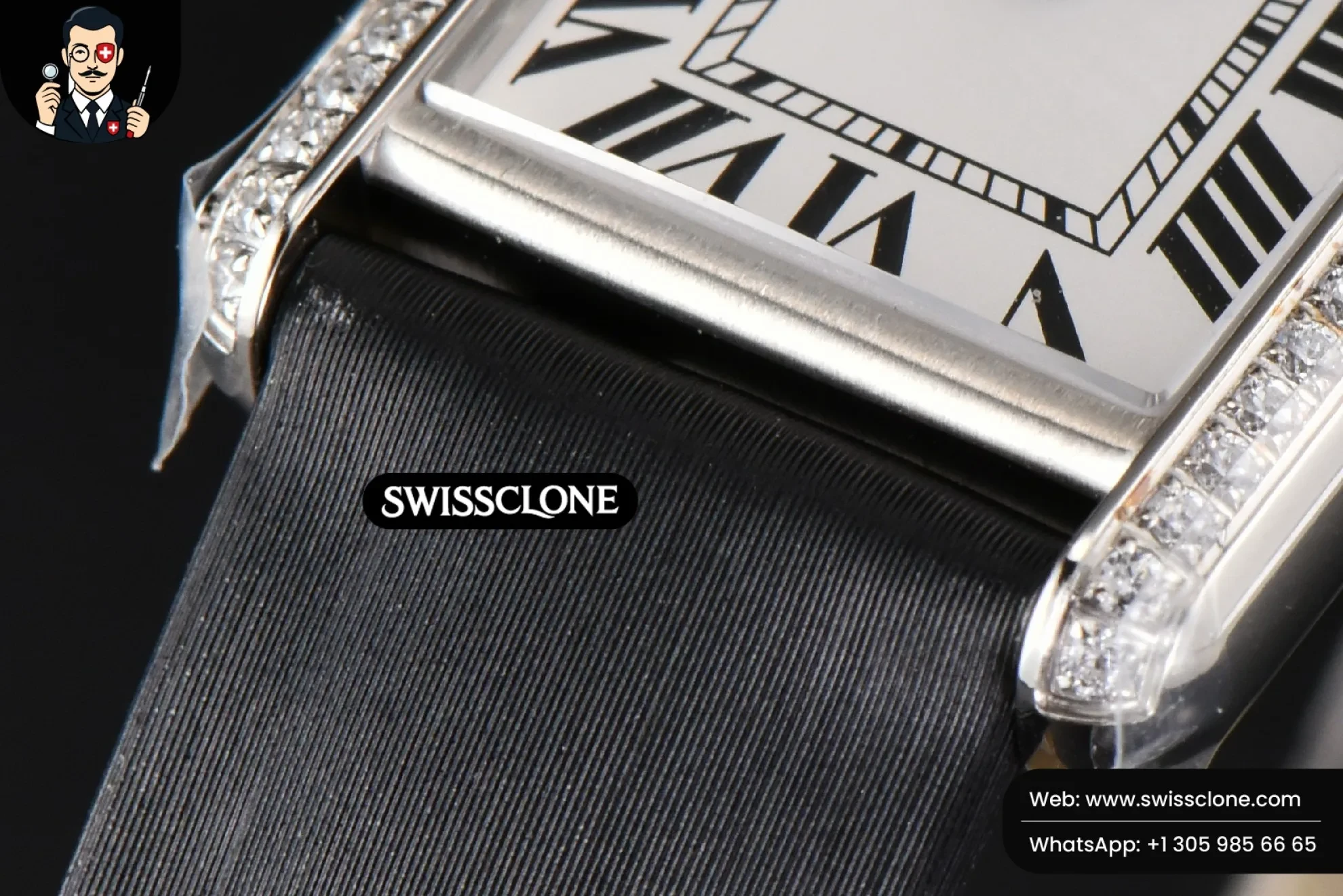 Cartier Tank Must Small 29.5?-22mm Diamond K11F White Dial Black Smooth Quartz - Clasp, Bracelet & Buckle Detail | 1:1 Swiss Super Clone