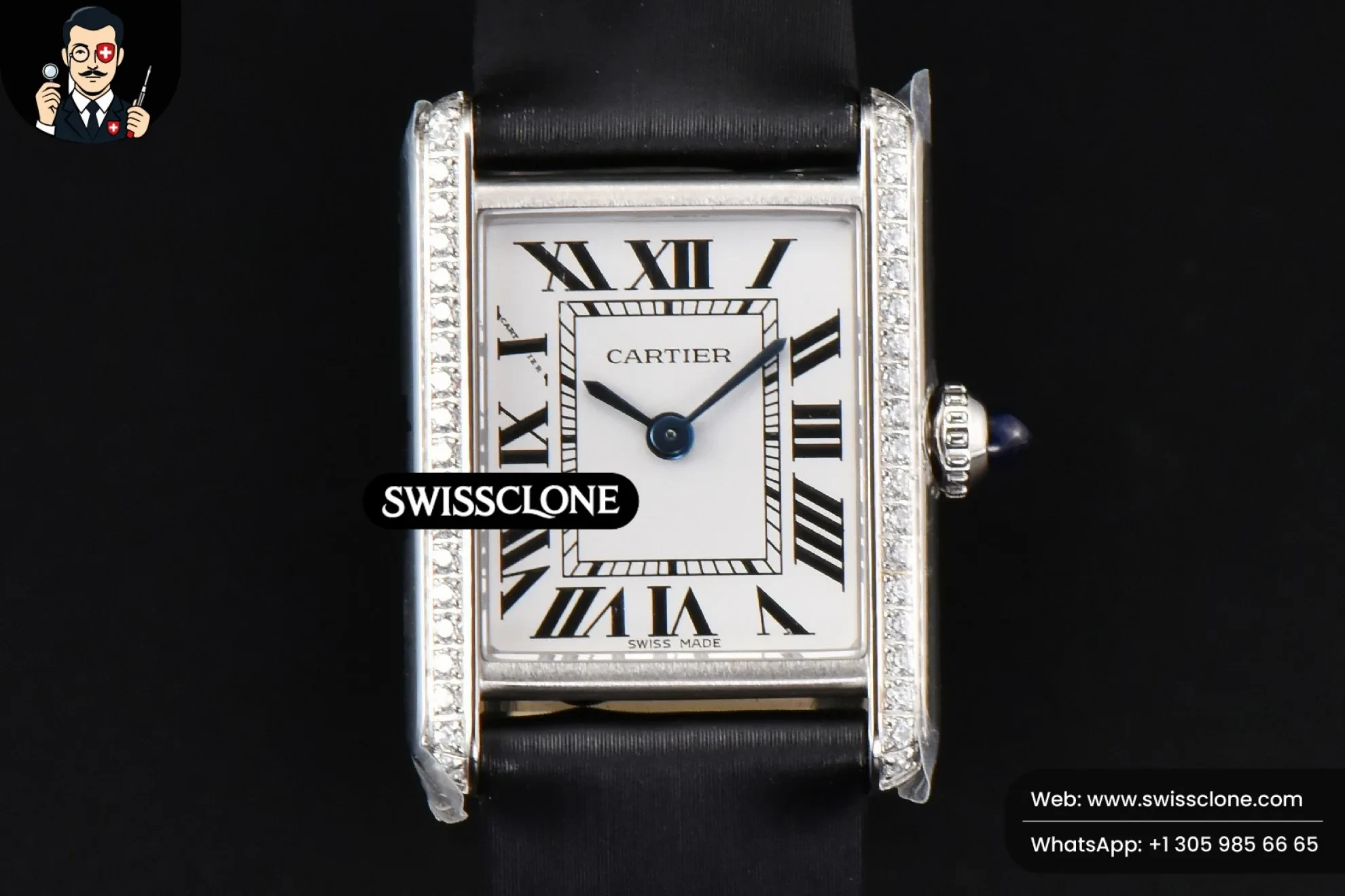 Cartier Tank Must Small 29.5×22mm Diamond K11F White Dial Black Smooth Quartz