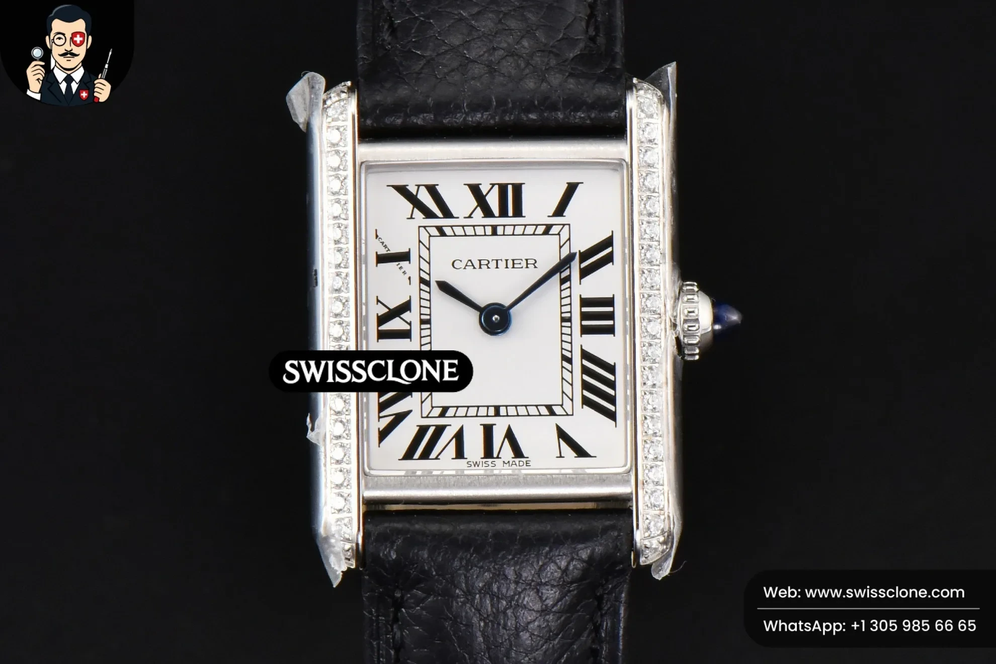 Cartier Tank Must Small 29.5?-22mm Diamond K11F White Dial Litchi Grained Smooth Quartz - 45-Degree Case Profile & Crown View | 1:1 Swiss Super Clone