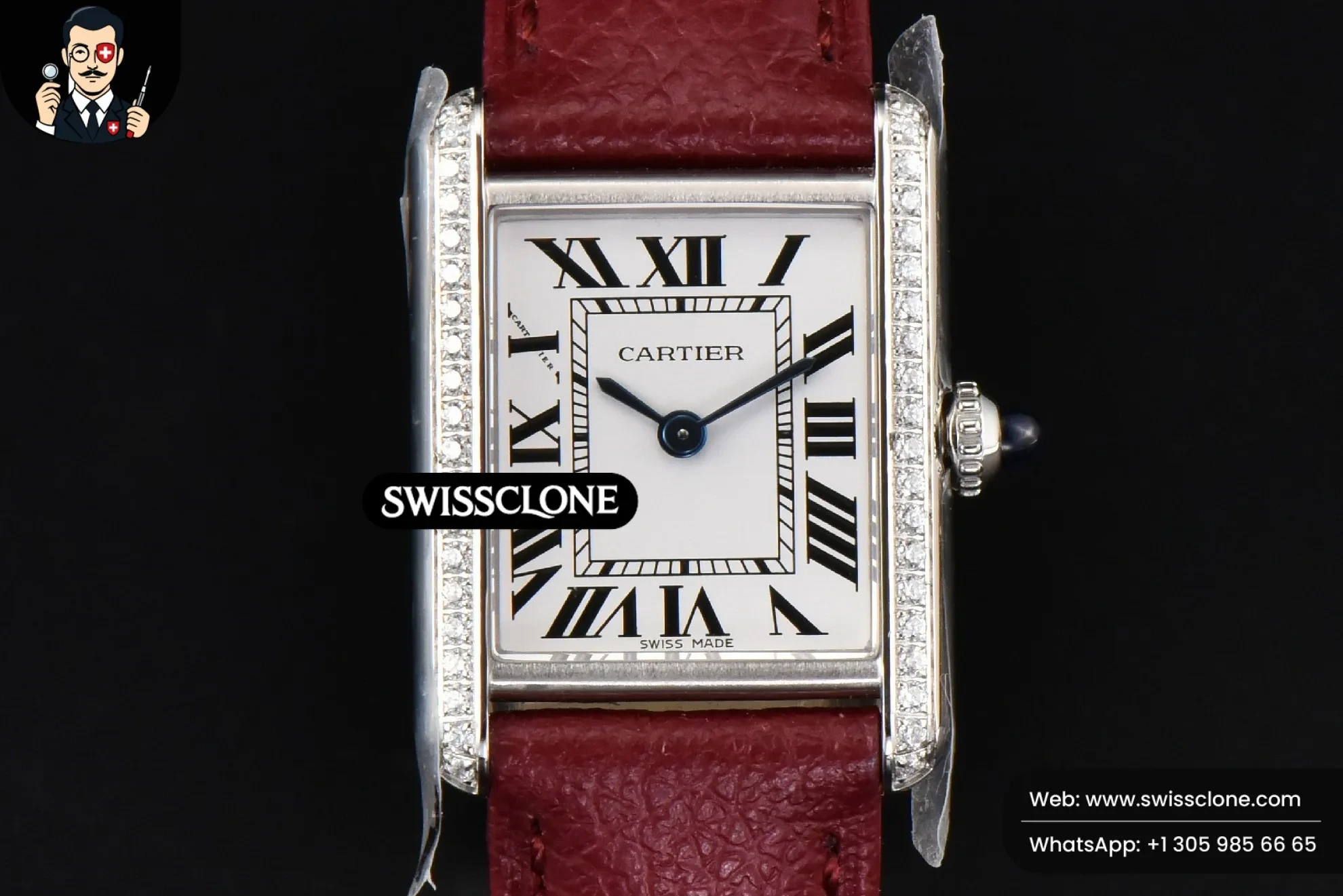Cartier Tank Must Small 29.5×22mm Diamond K11F White Dial Red Litchi Grained Quartz