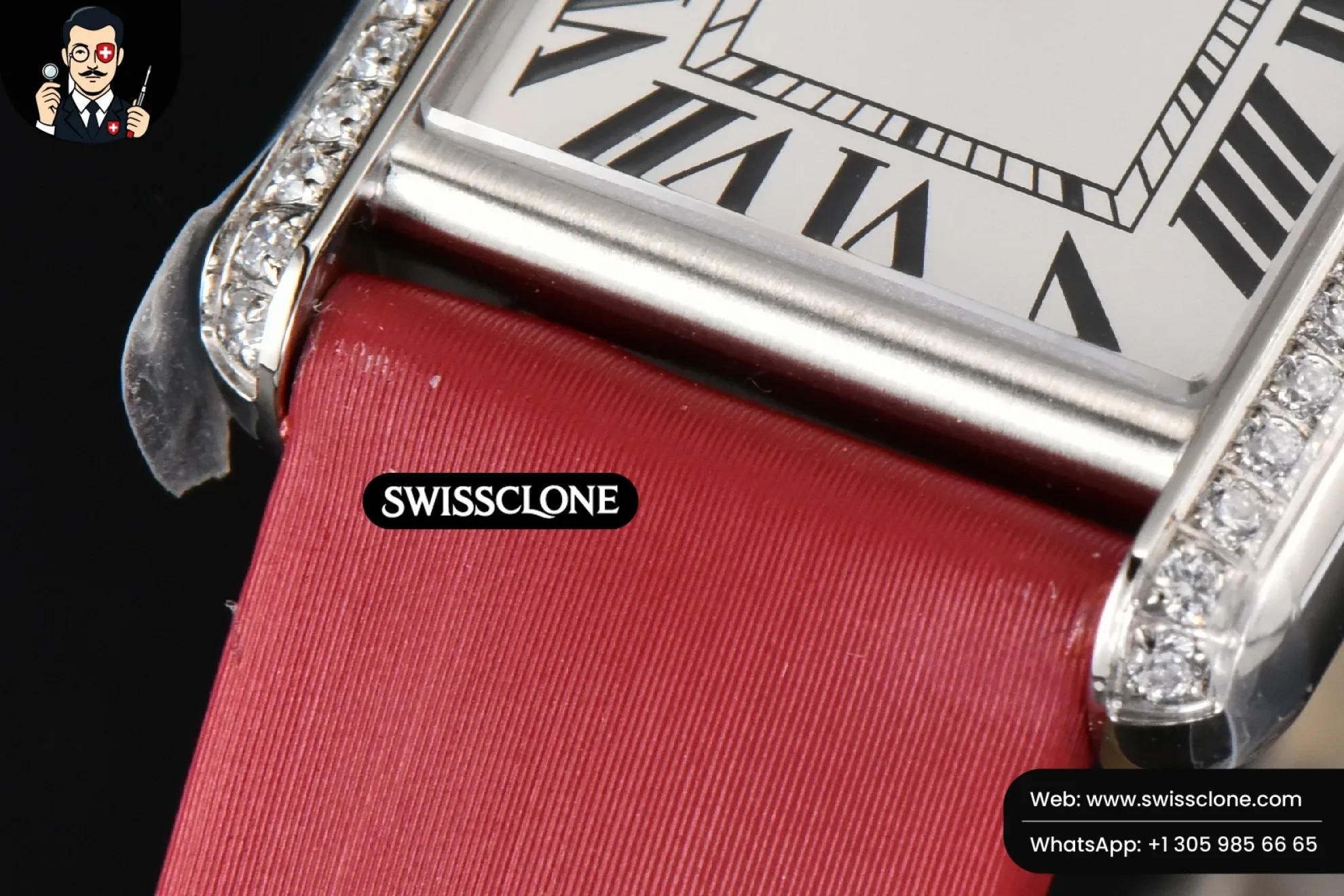 Cartier Tank Must Small 29.5?-22mm Diamond K11F White Dial Red Smooth Quartz - Clasp, Bracelet & Buckle Detail | 1:1 Swiss Super Clone