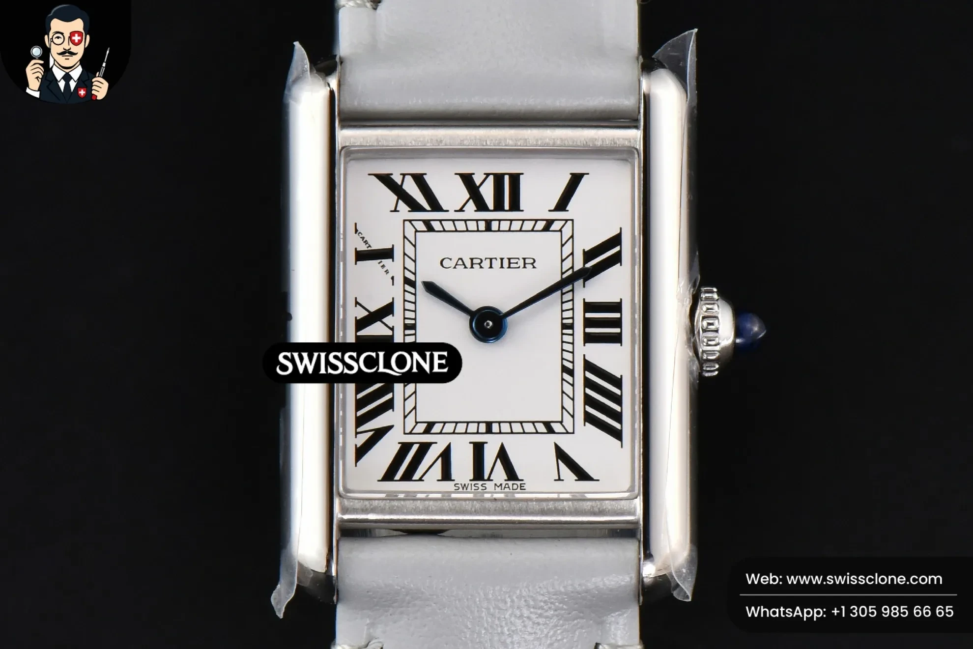 Cartier Tank Must Small 29.5?-22mm K11F White Dial Gray Smooth Calf Quartz - 45-Degree Case Profile & Crown View | 1:1 Swiss Super Clone