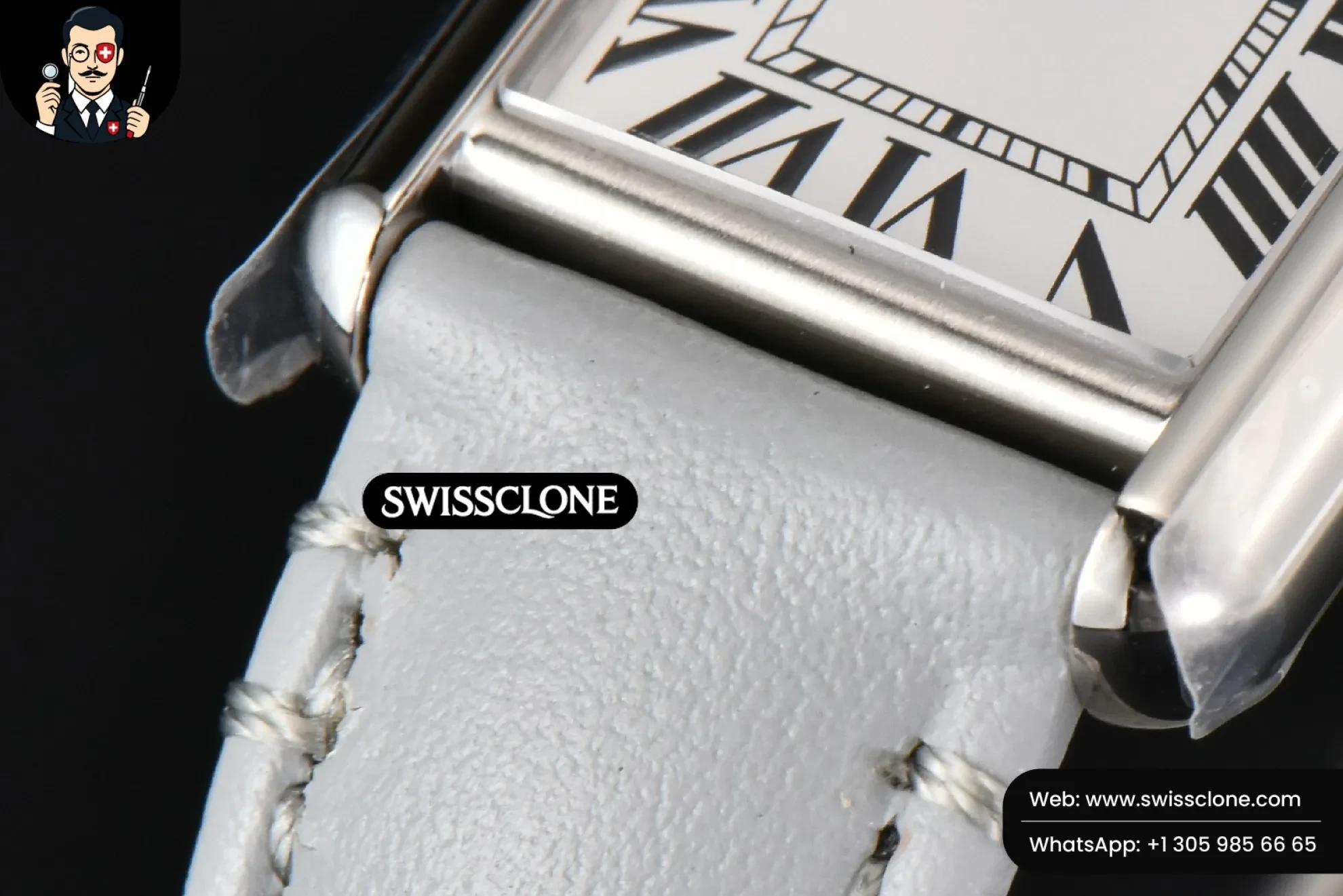 Cartier Tank Must Small 29.5?-22mm K11F White Dial Gray Smooth Calf Quartz - Clasp, Bracelet & Buckle Detail | 1:1 Swiss Super Clone