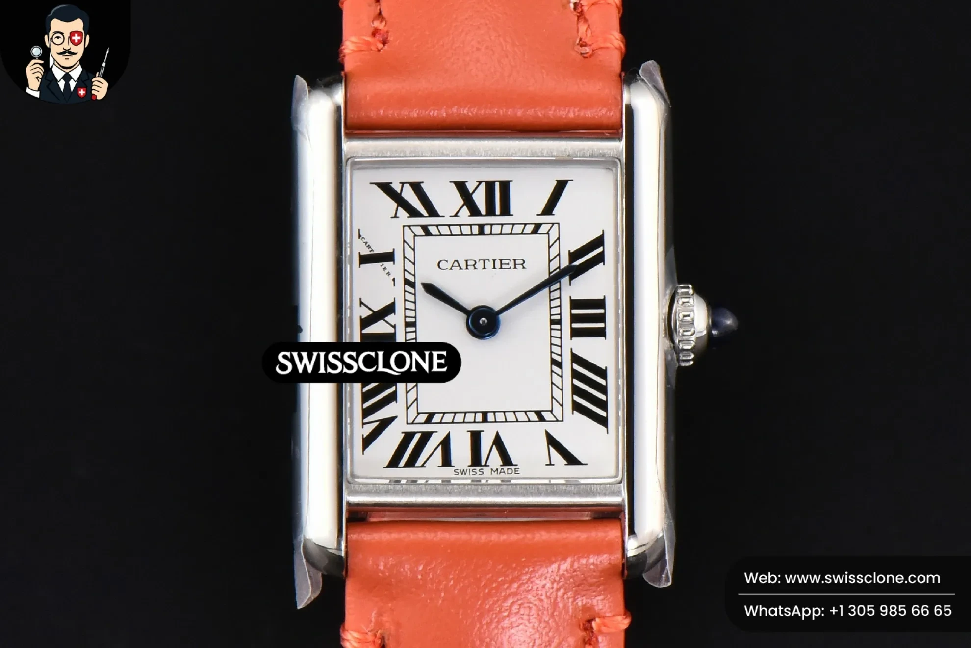 Cartier Tank Must Small 29.5?-22mm K11F White Dial Orange Smooth Quartz - 45-Degree Case Profile & Crown View | 1:1 Swiss Super Clone