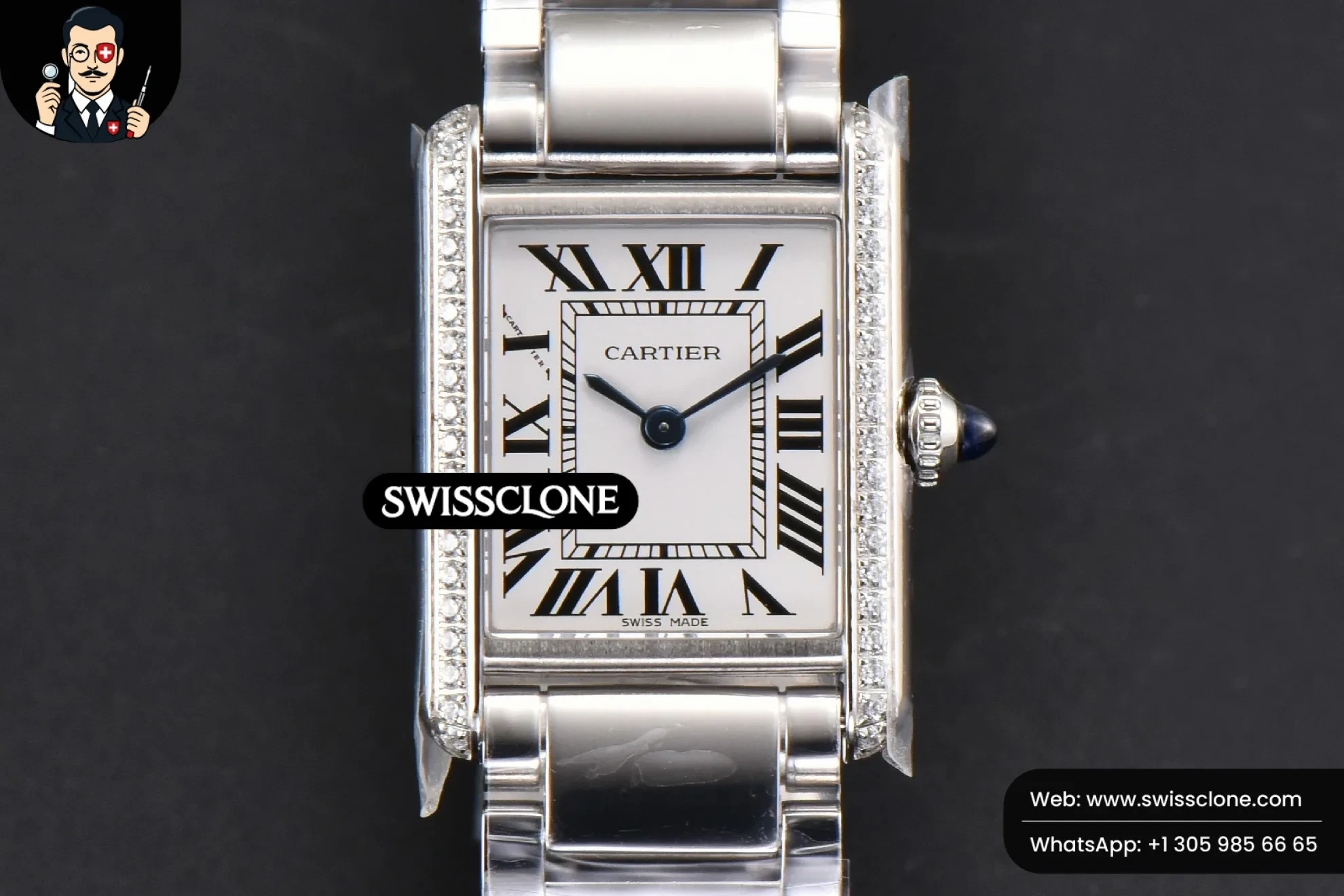 Cartier Tank Must Small 29.5mmx22mm K11F Diamond White Dial Ronda Quartz - 45-Degree Case Profile & Crown View | 1:1 Swiss Super Clone