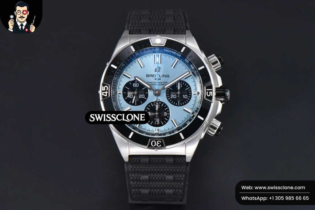 Chronomat B01 44mm BLSF Black Bezel Blue Dial Black Subdial Rubber Strap 7750