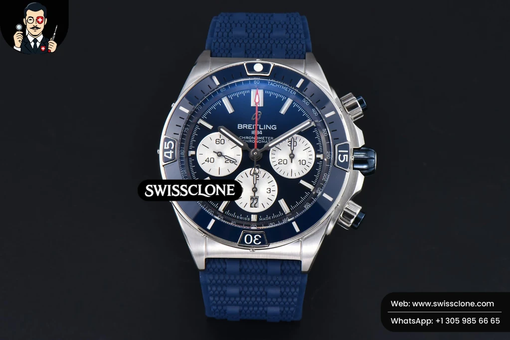 Chronomat B01 44mm BLSF Blue Bezel Blue Dial White Subdial White Rubber Strap 7750