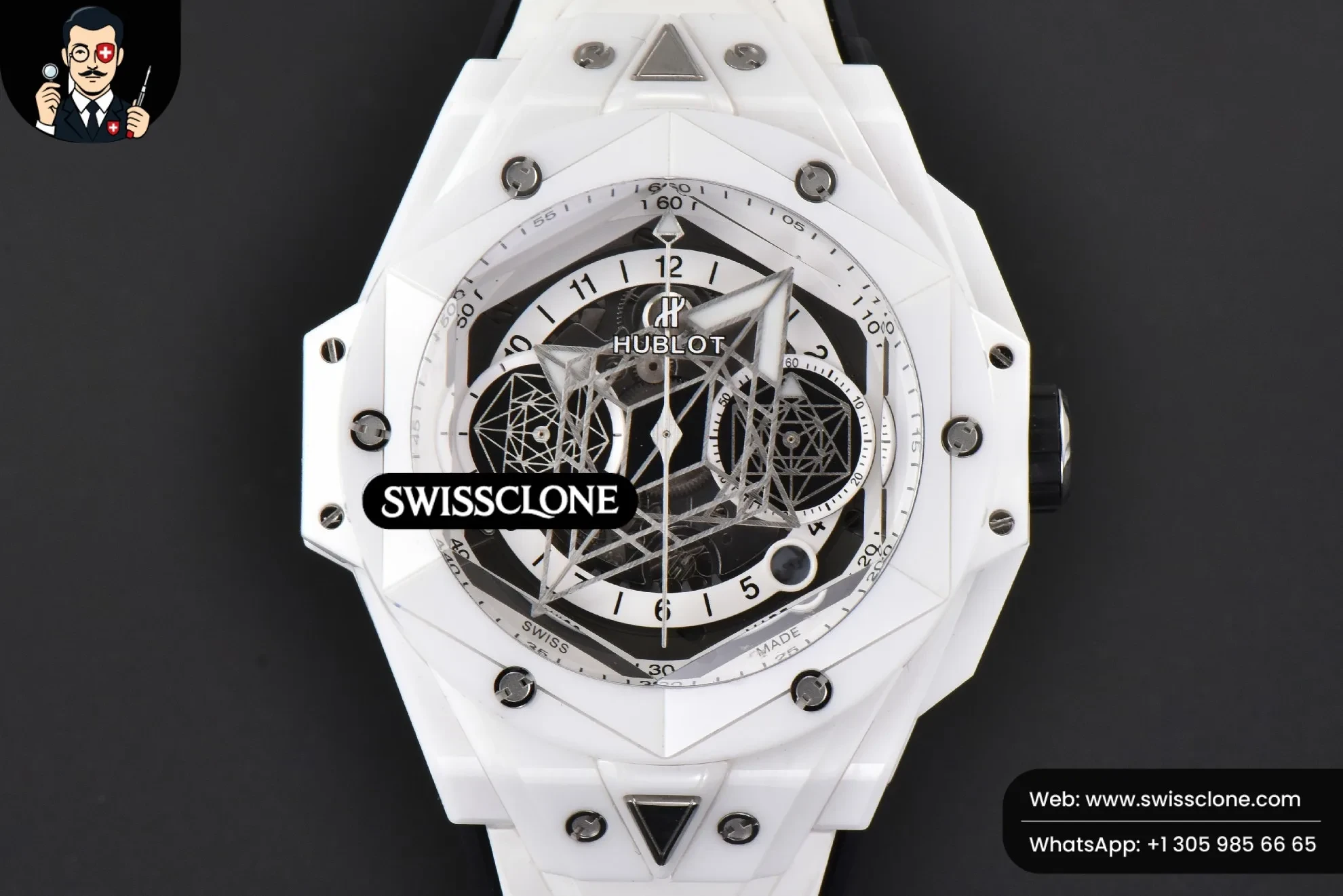 Hublot Big Bang Sang Bleu II 45mm White Ceramic Skeleton Dial White Rubber