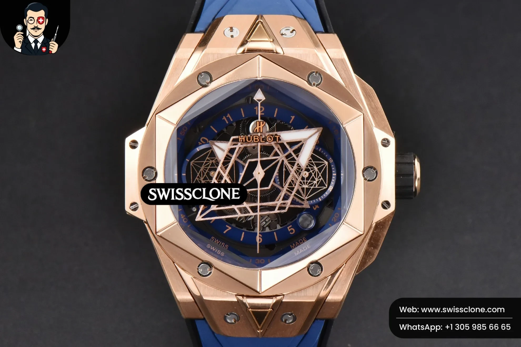 Hublot Big Bang Sang Bleu II Chrono 45mm BBF Blue Skeleton Dial Blue Rubber HUB1240 - Image 2