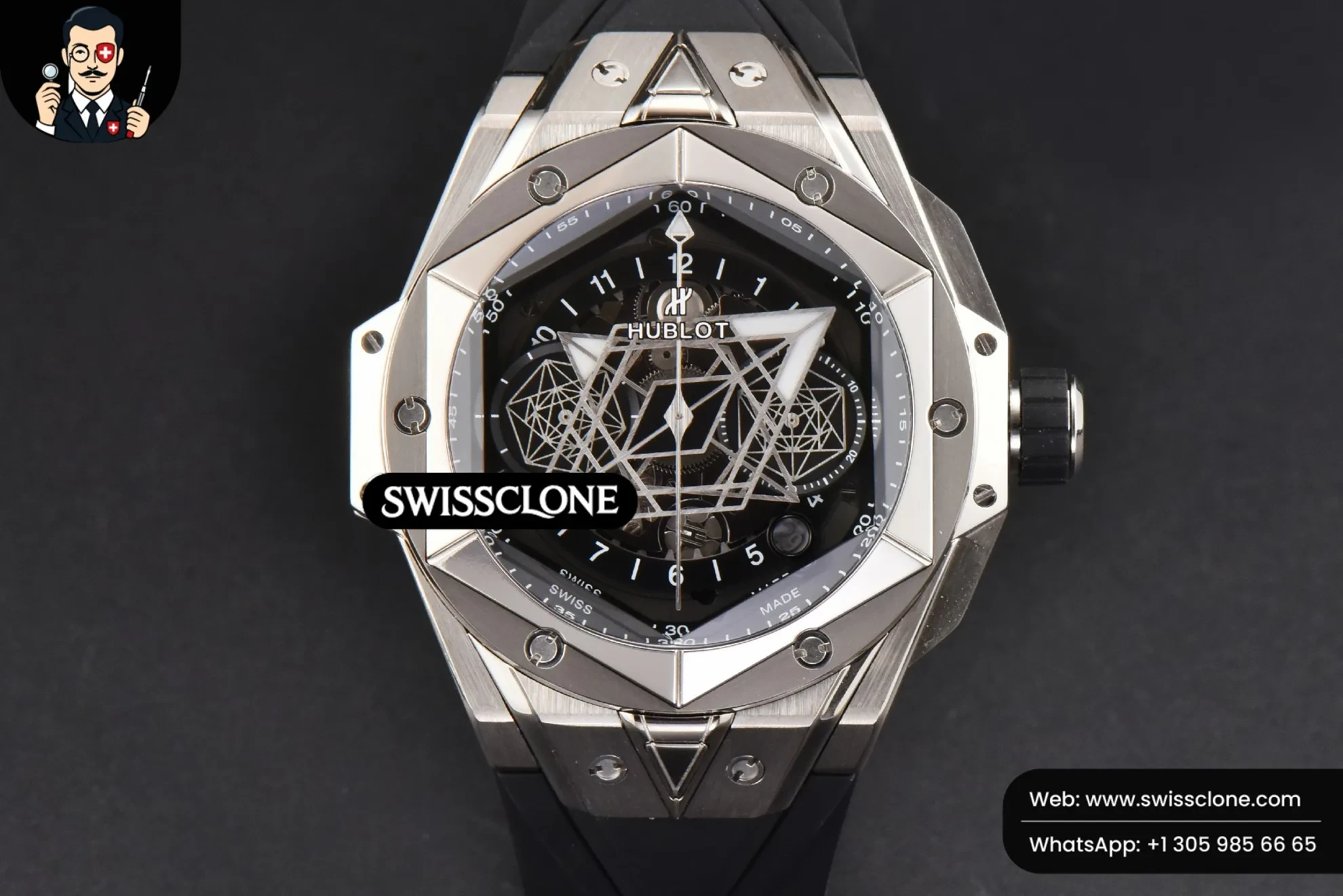 Hublot Big Bang Sang Bleu II Chrono Ti 45mm BBF Black Skeleton Dial Black Rubber HUB1240 - Image 2