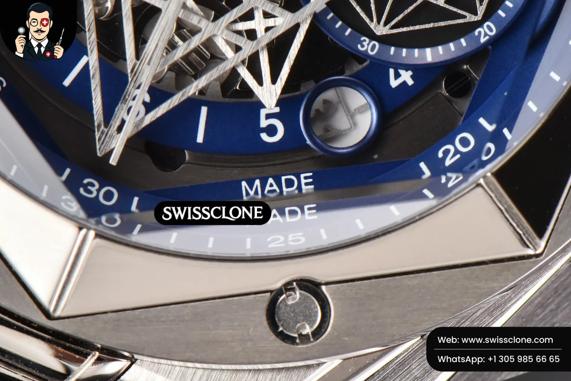 Hublot Big Bang Sang Bleu II Chrono Ti 45mm BBF Blue Skeleton Dial Blue Rubber HUB1240 Swiss Clone - View 3