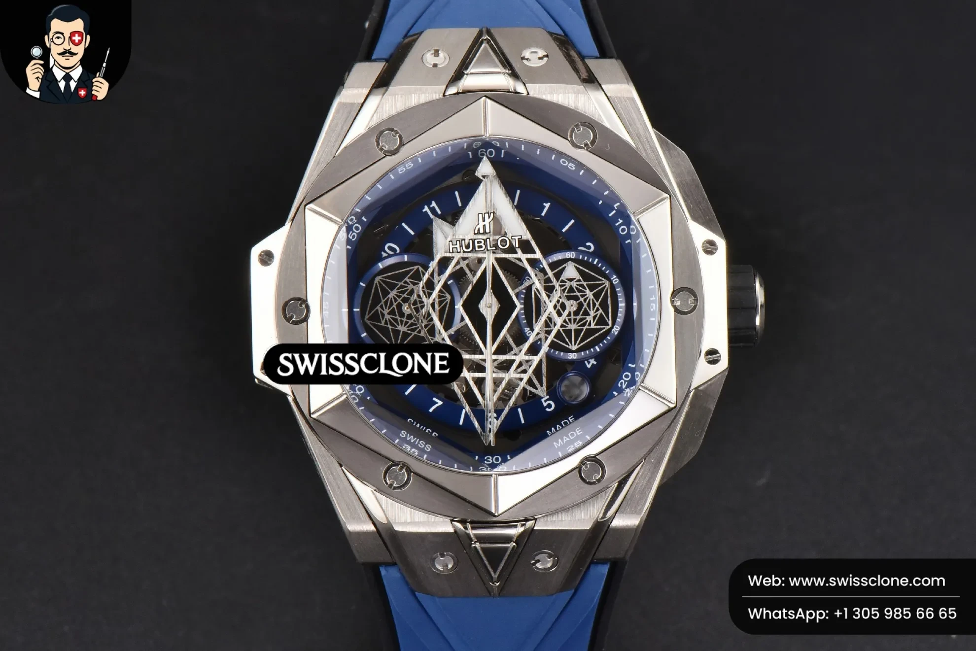 Hublot Big Bang Sang Bleu II Chrono Ti 45mm BBF Blue Skeleton Dial Blue Rubber HUB1240