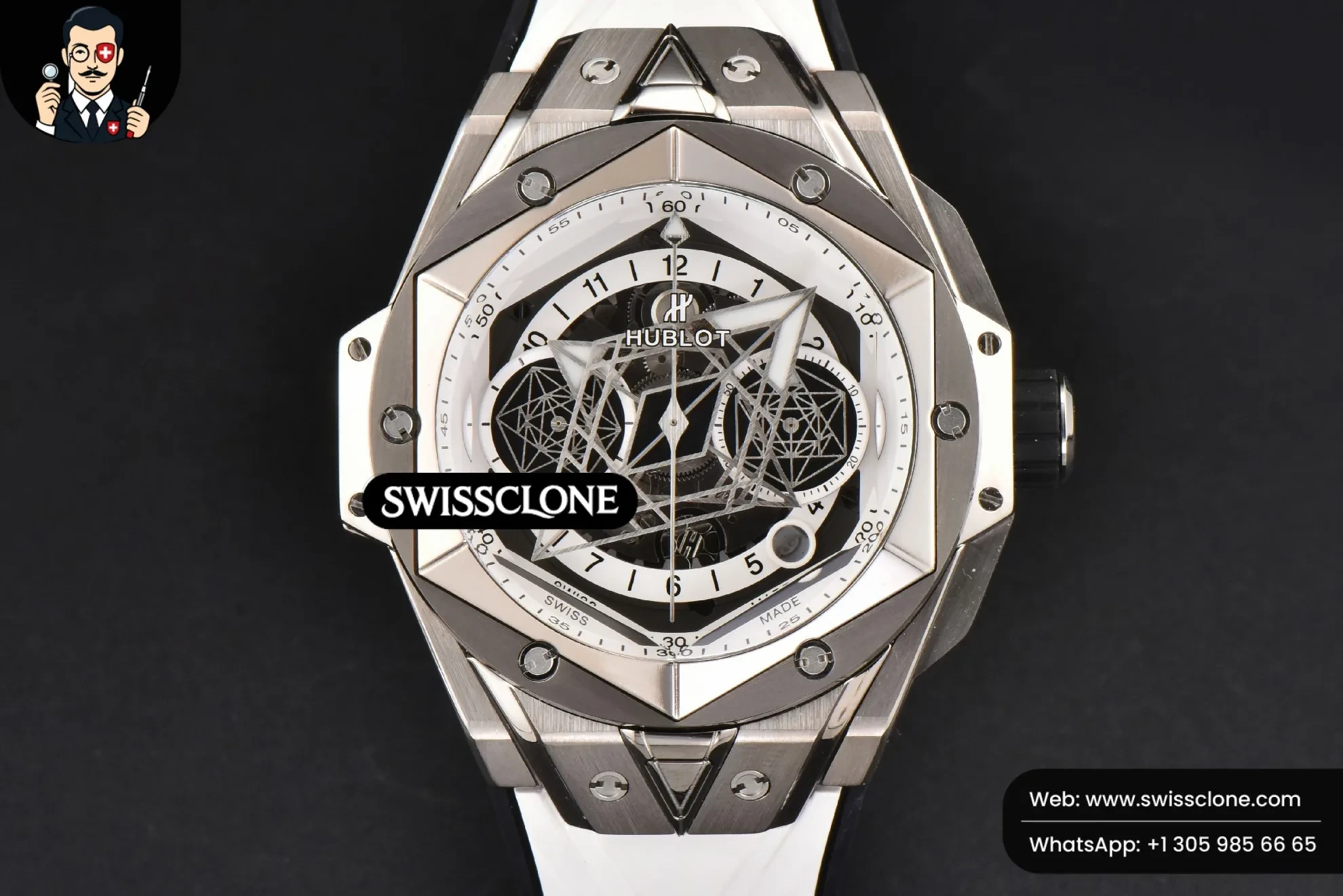 Hublot Big Bang Sang Bleu II Chrono Ti 45mm BBF White Skeleton Dial White Rubber HUB1240